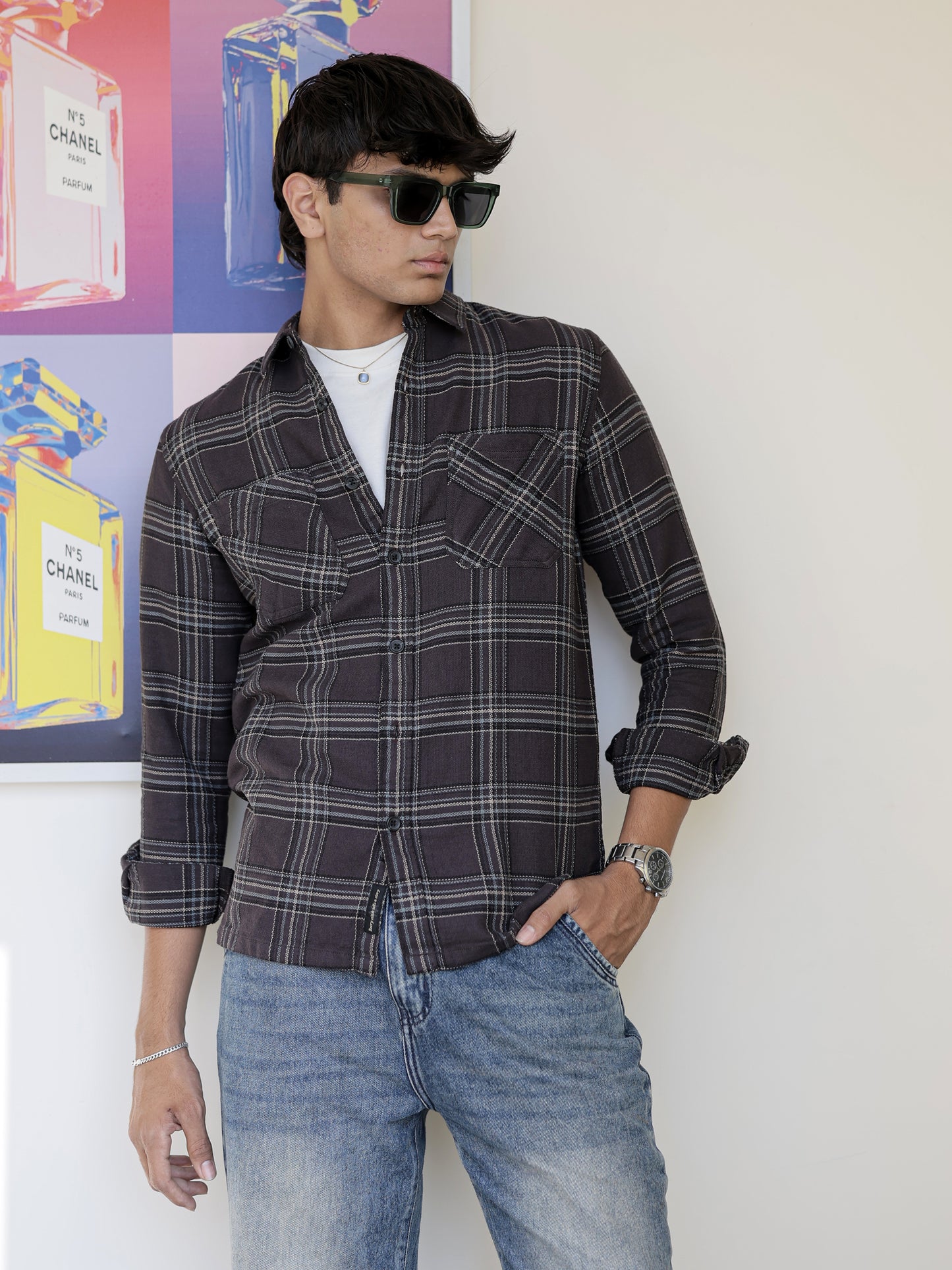 Dark Brown Check Shirt for Men