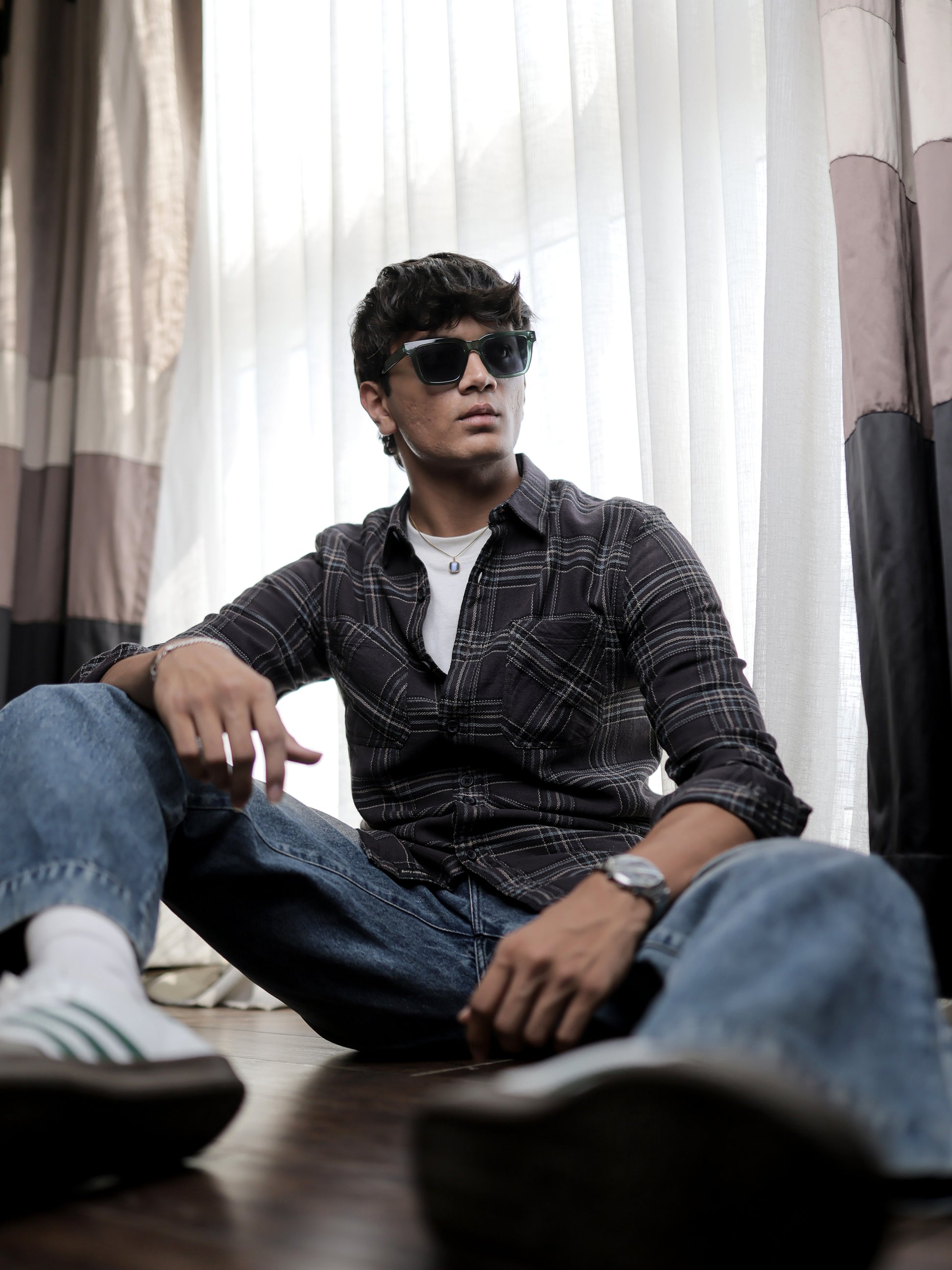 Dark Brown Check Shirt for Men