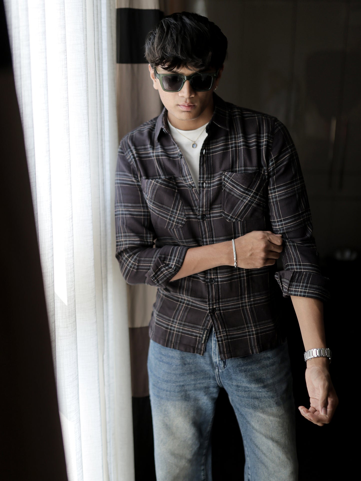Dark Brown Check Shirt for Men