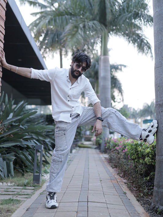Textured Pattern White Shirt for Men