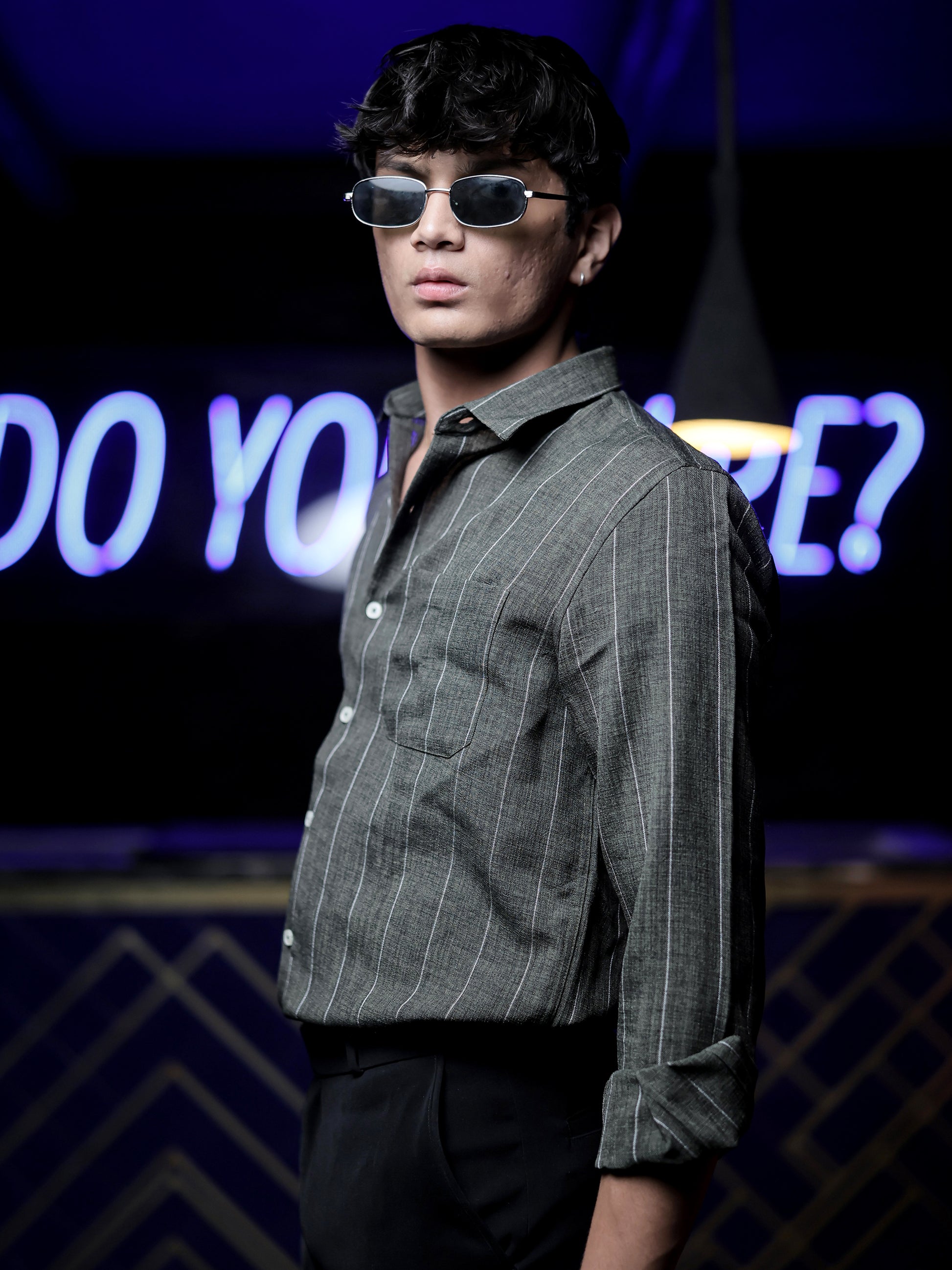 Green Stripe Shirt for Men