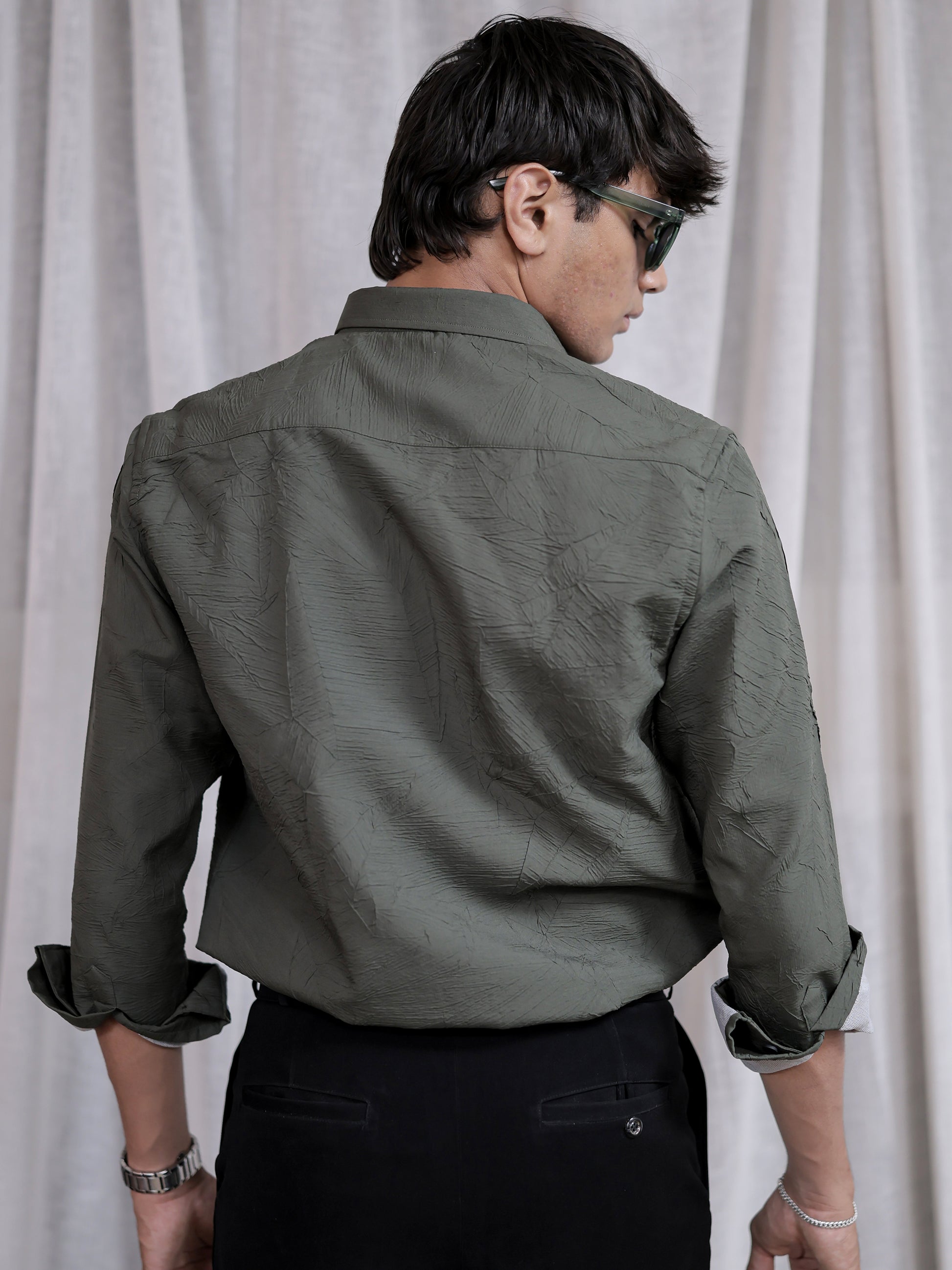 Cement Textured Solid Grey Shirt for Men