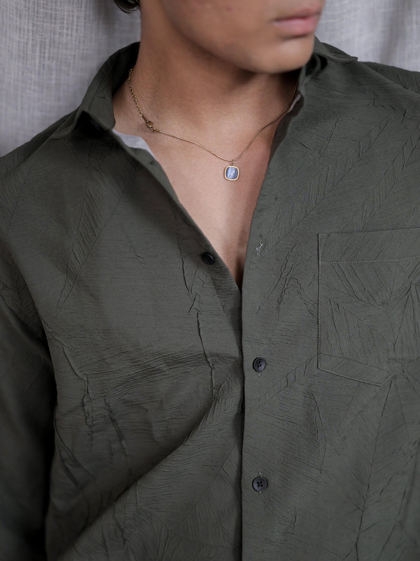 Cement Textured Solid Grey Shirt for Men