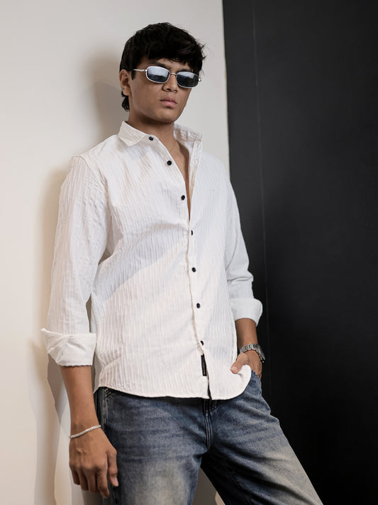 Textured Solid White Shirt for Men