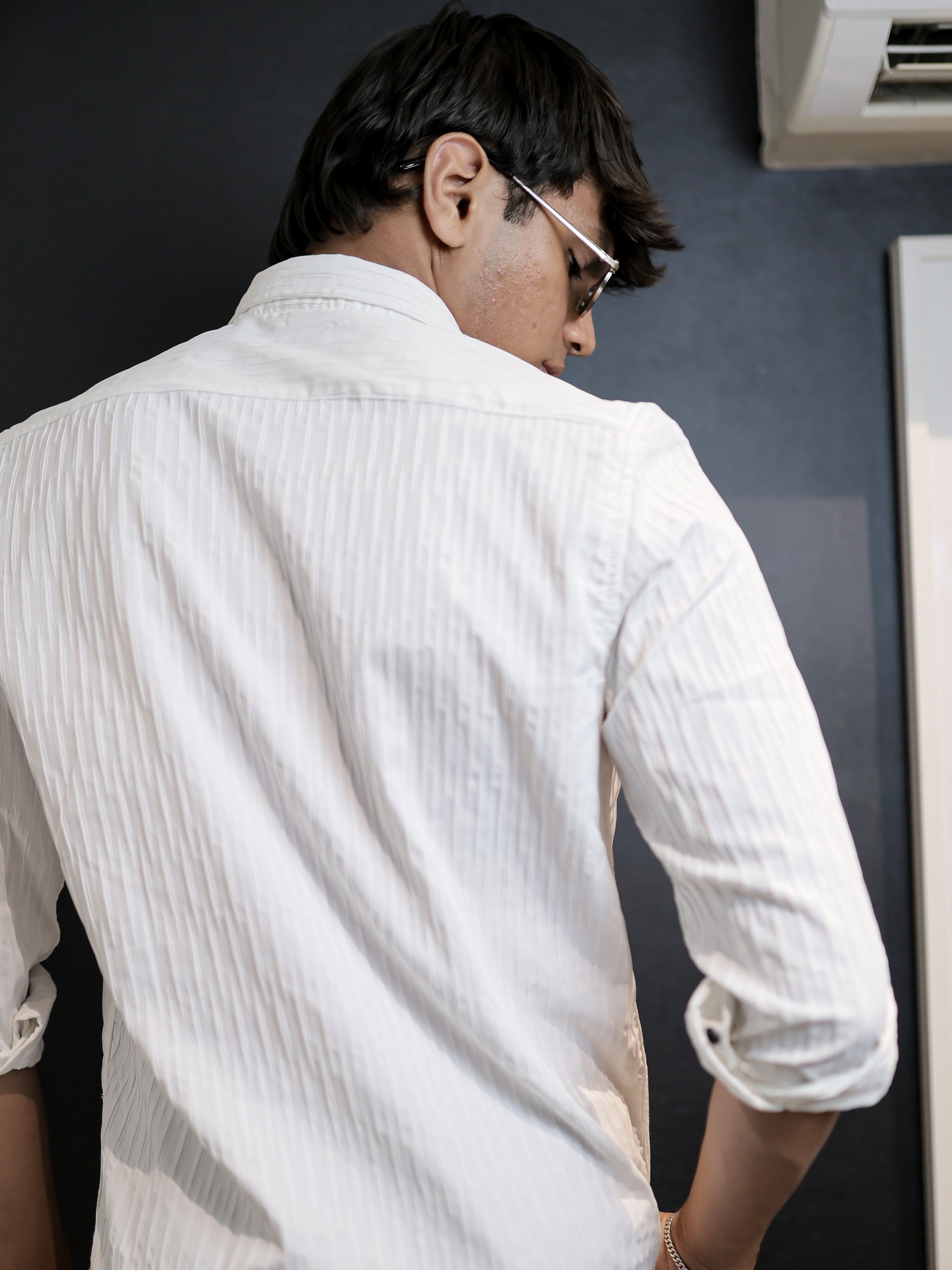 Textured Solid White Shirt for Men
