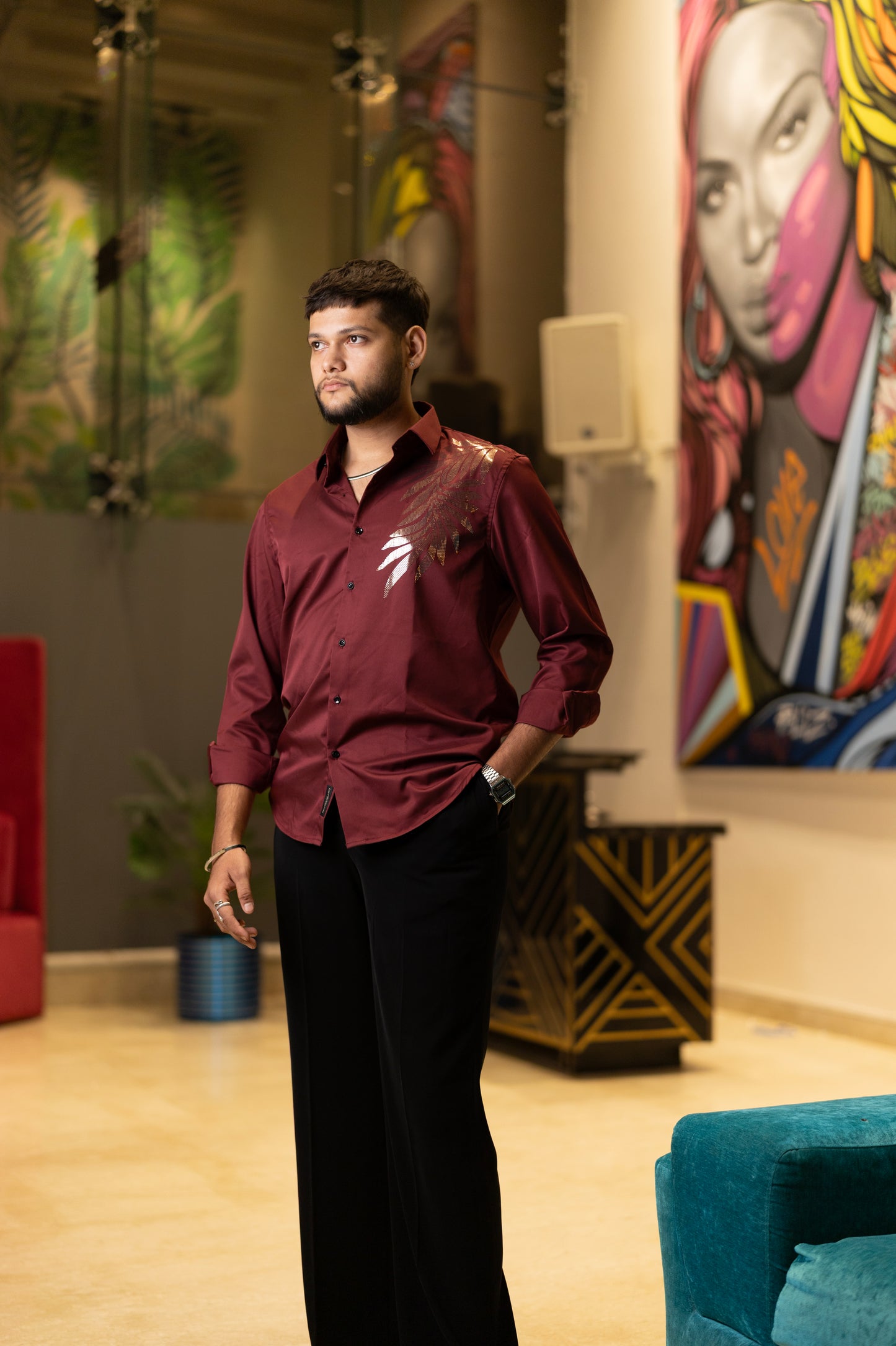 Oslo Brick Red Printed shirt