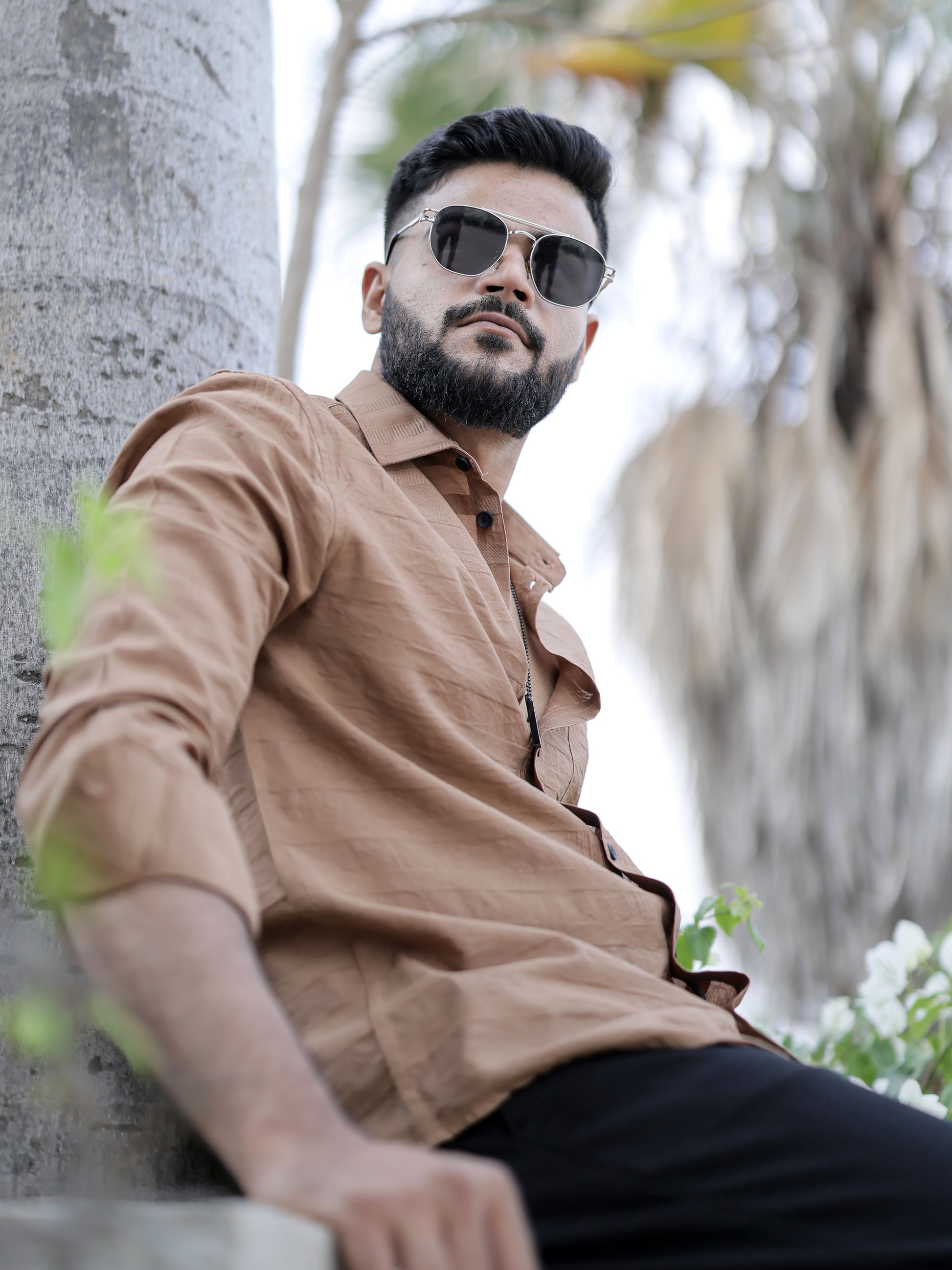 Textured Brown Solid Shirt for Men
