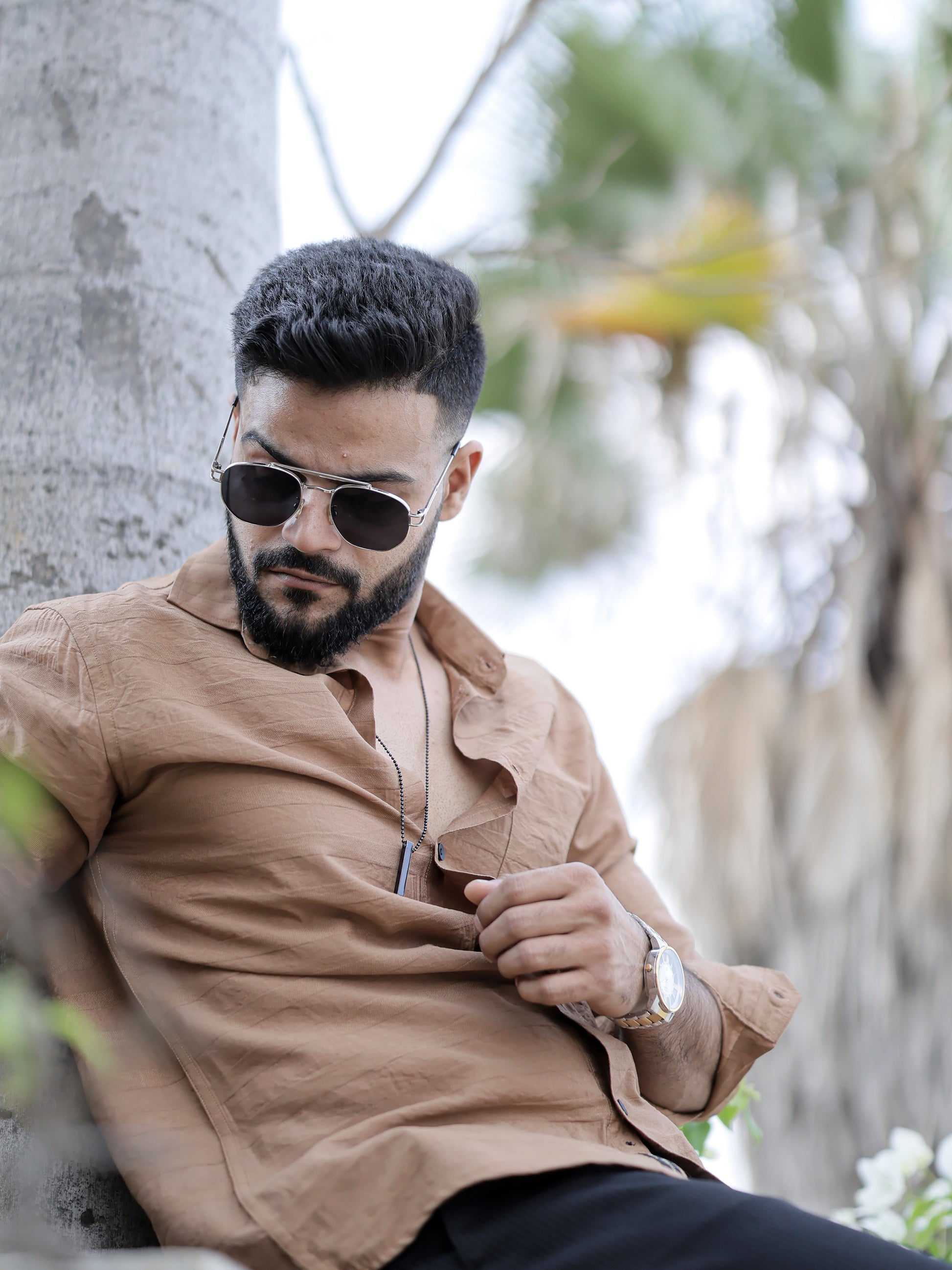 Textured Brown Solid Shirt for Men