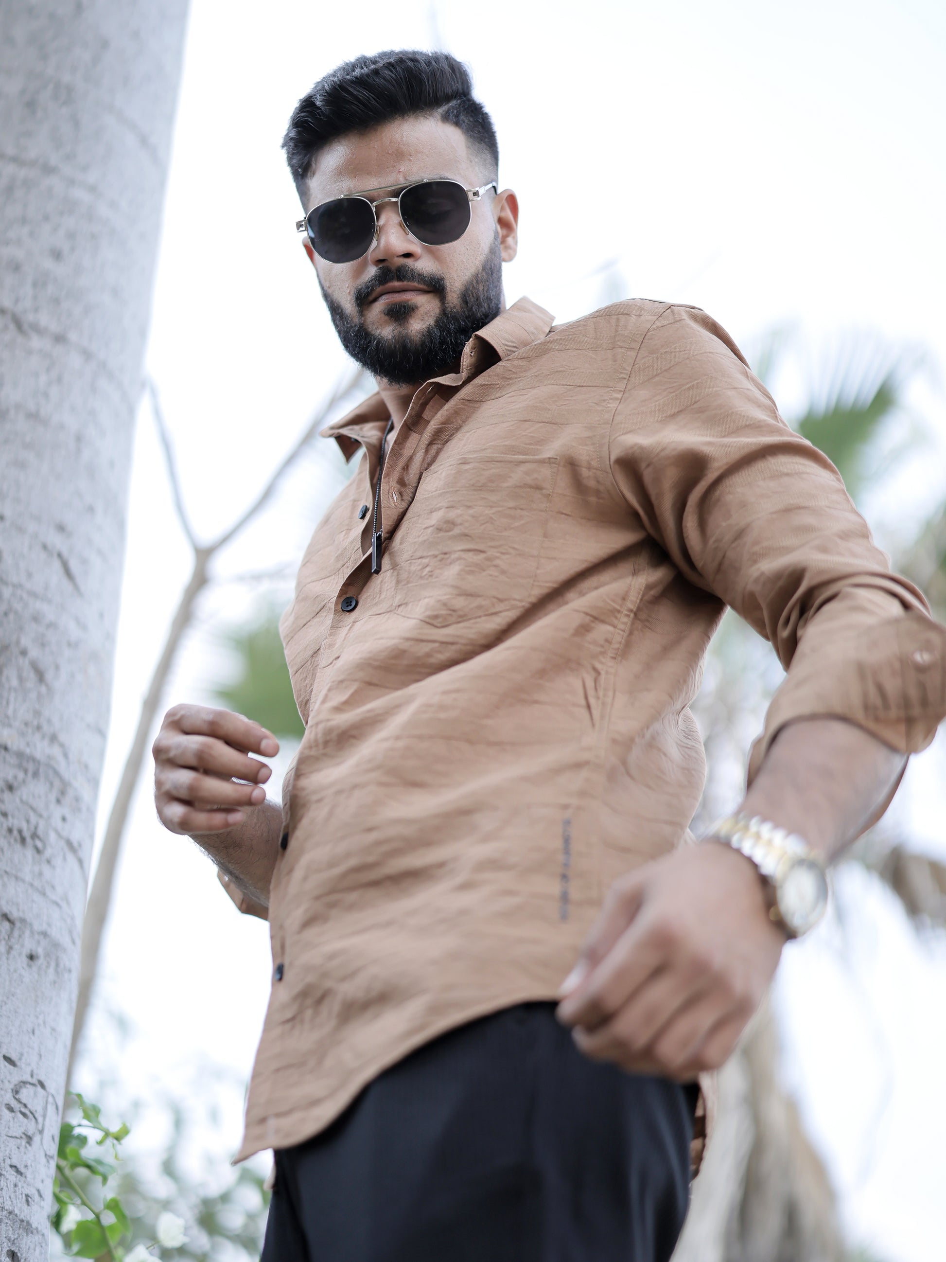 Textured Brown Solid Shirt for Men