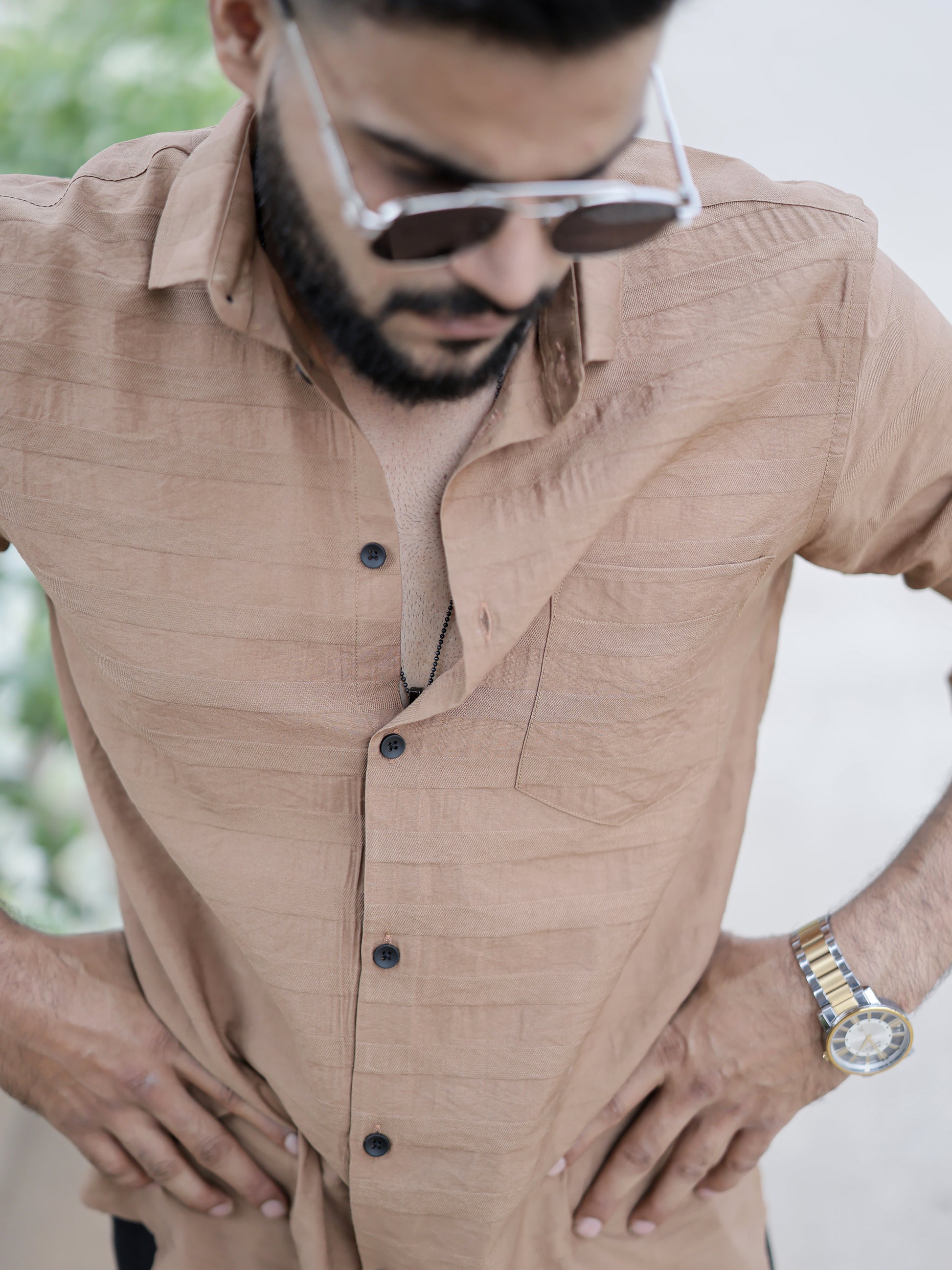 Textured Brown Solid Shirt for Men