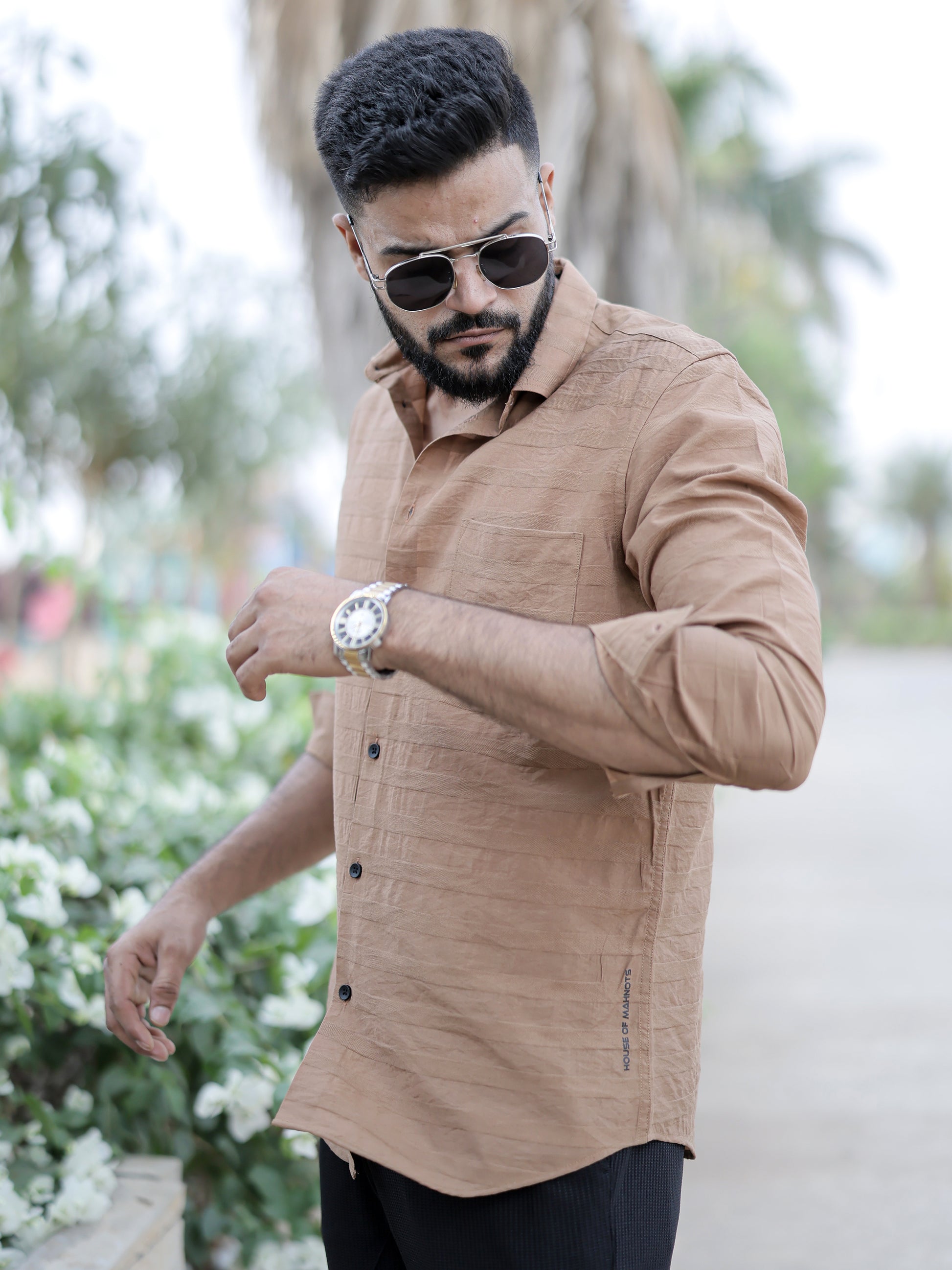 Textured Brown Solid Shirt for Men