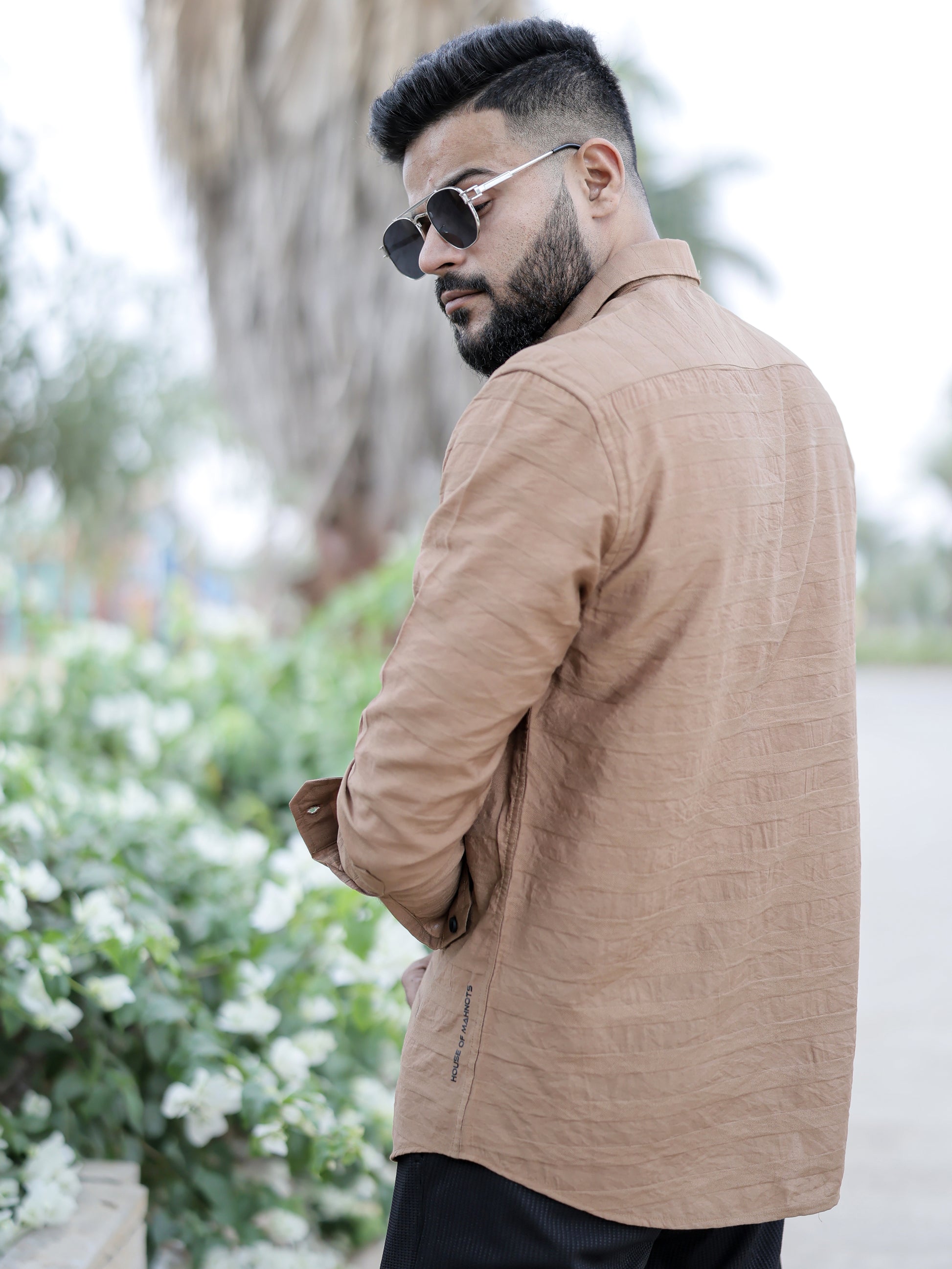 Textured Brown Solid Shirt for Men