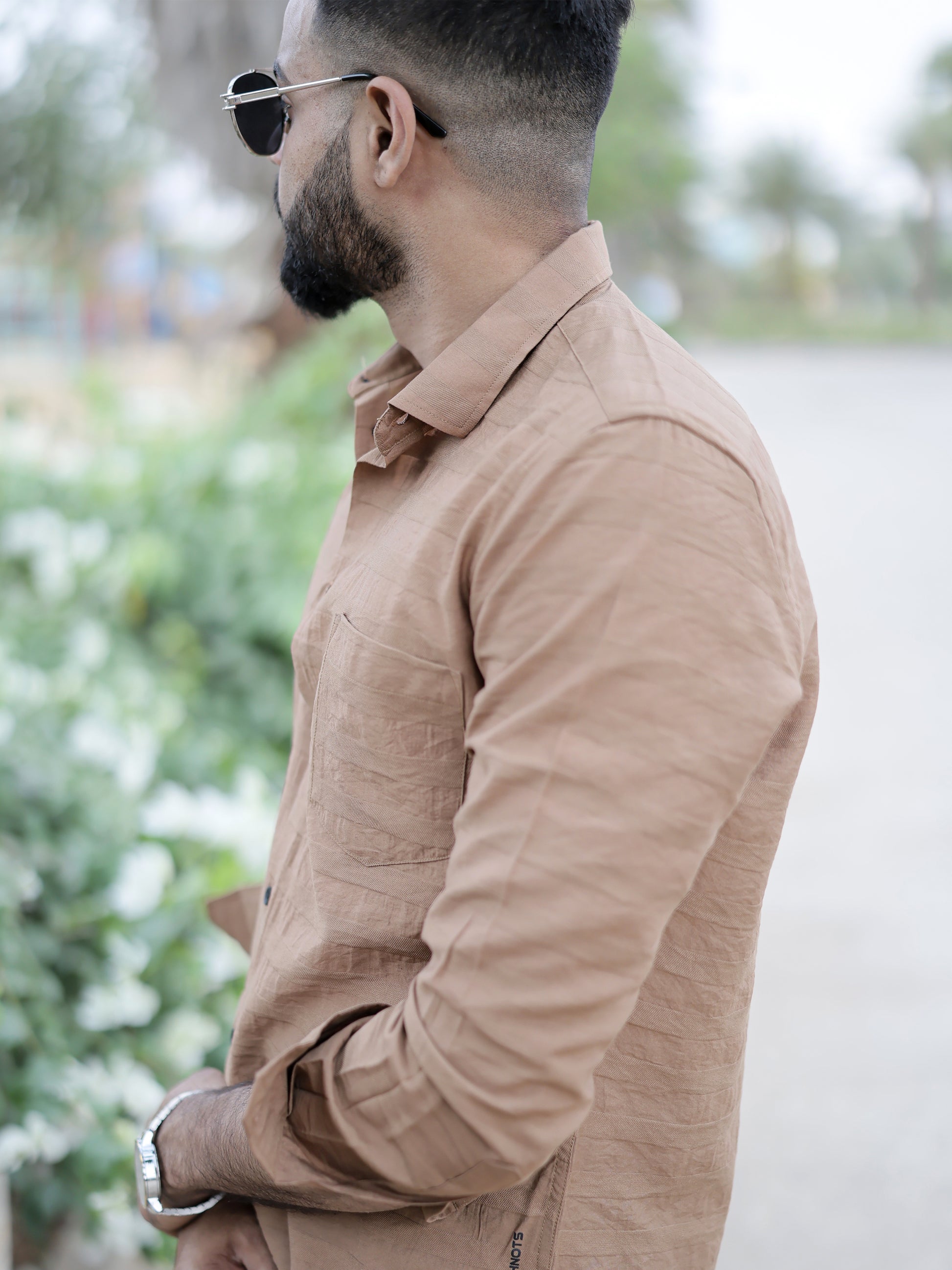 Textured Brown Solid Shirt for Men