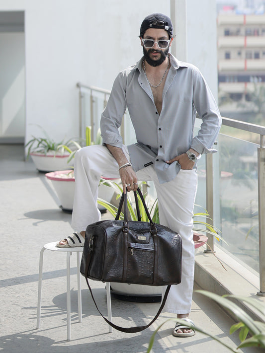 Solid Grey Spread Collar Shirt for Men