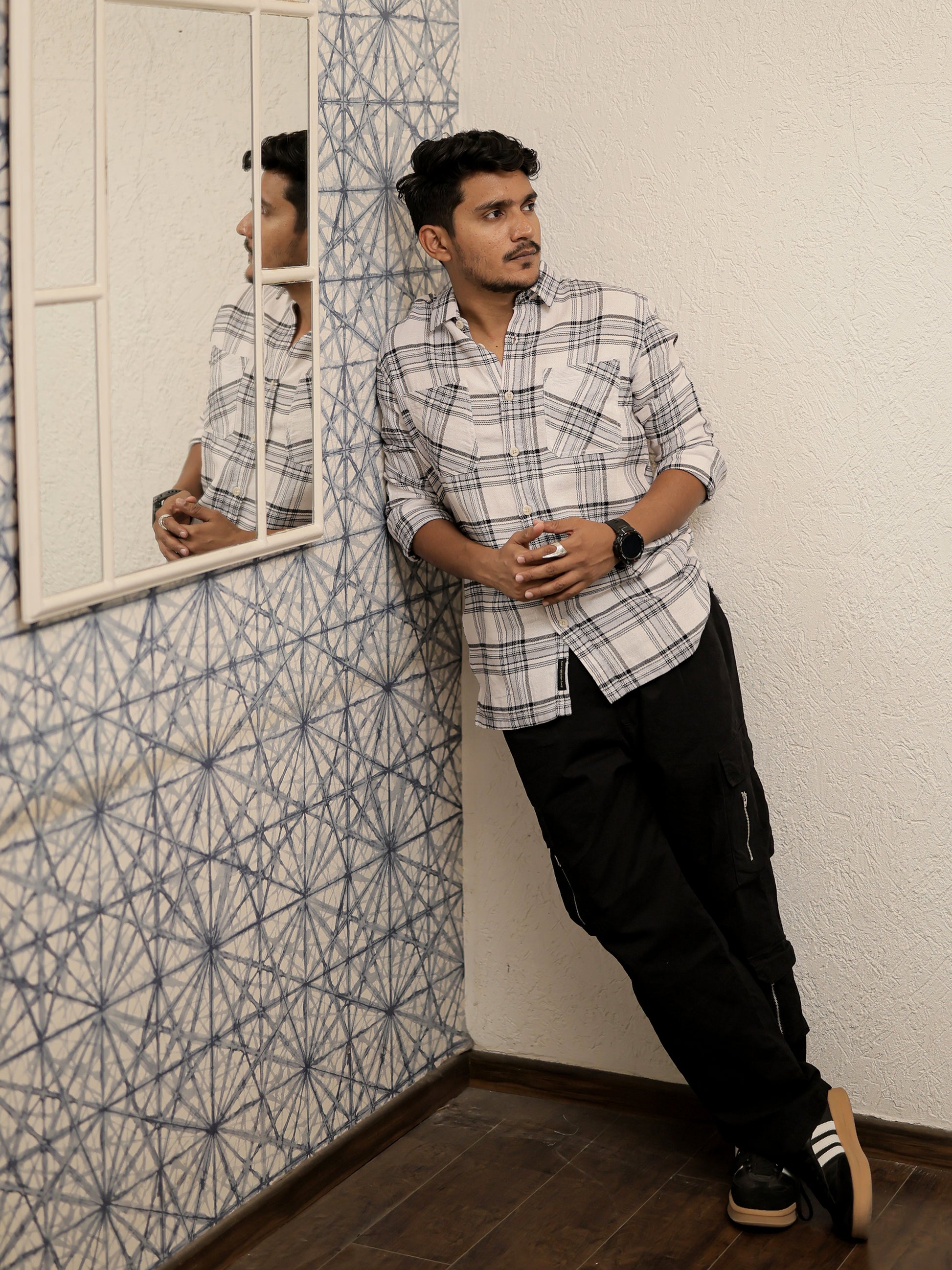 finland White and Grey Checkered Shirt
