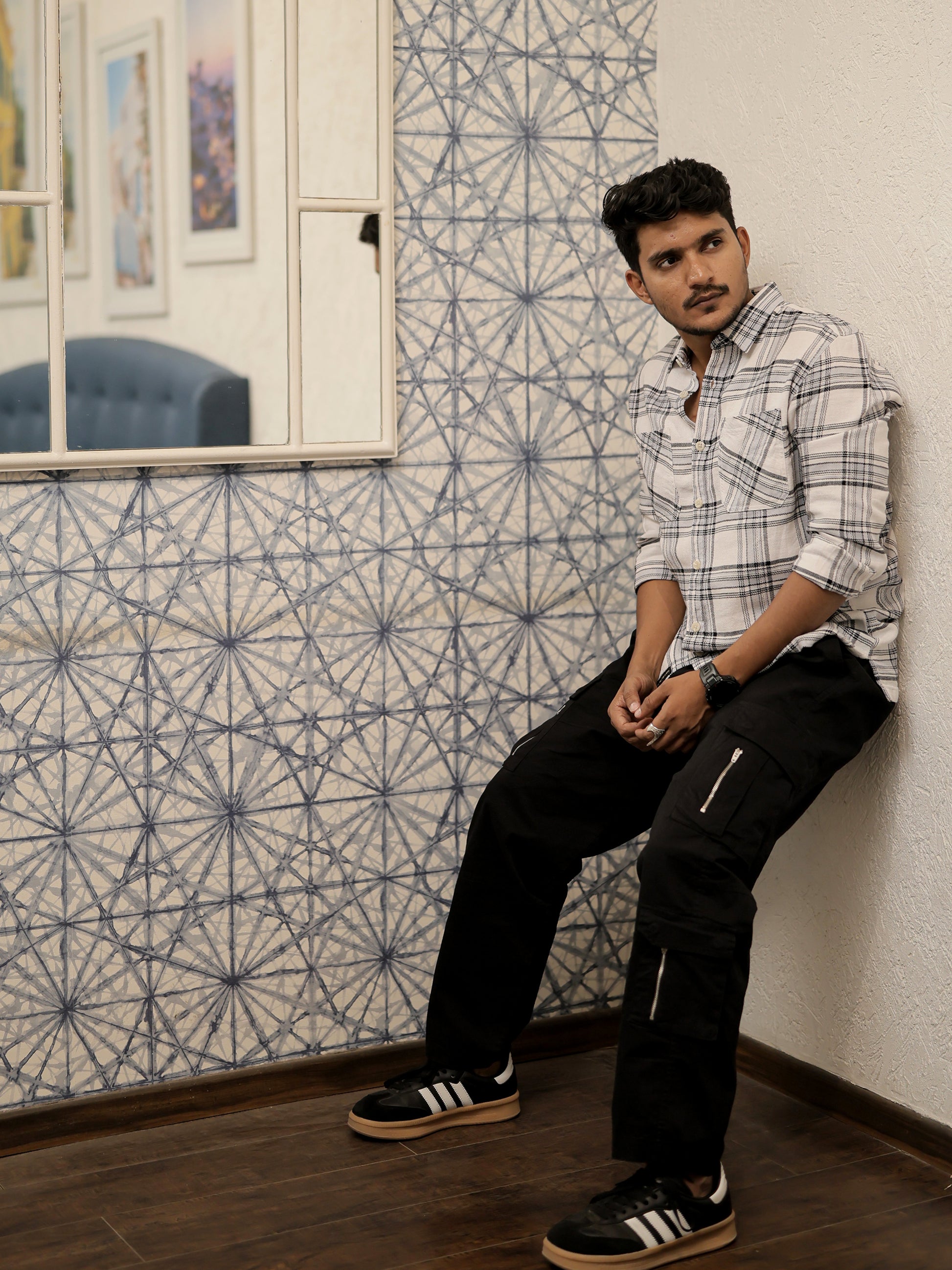 finland White and Grey Checkered Shirt