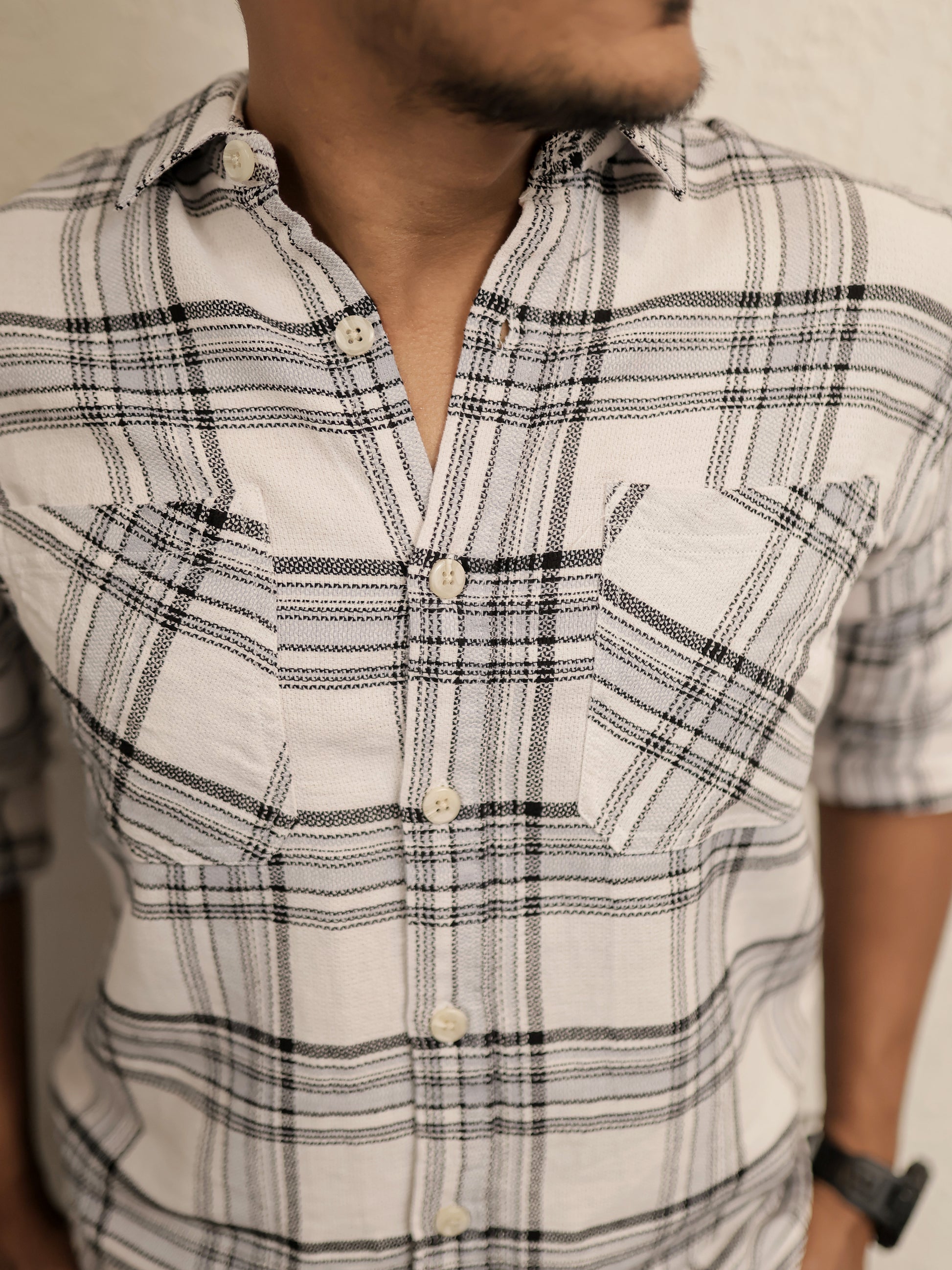 finland White and Grey Checkered Shirt