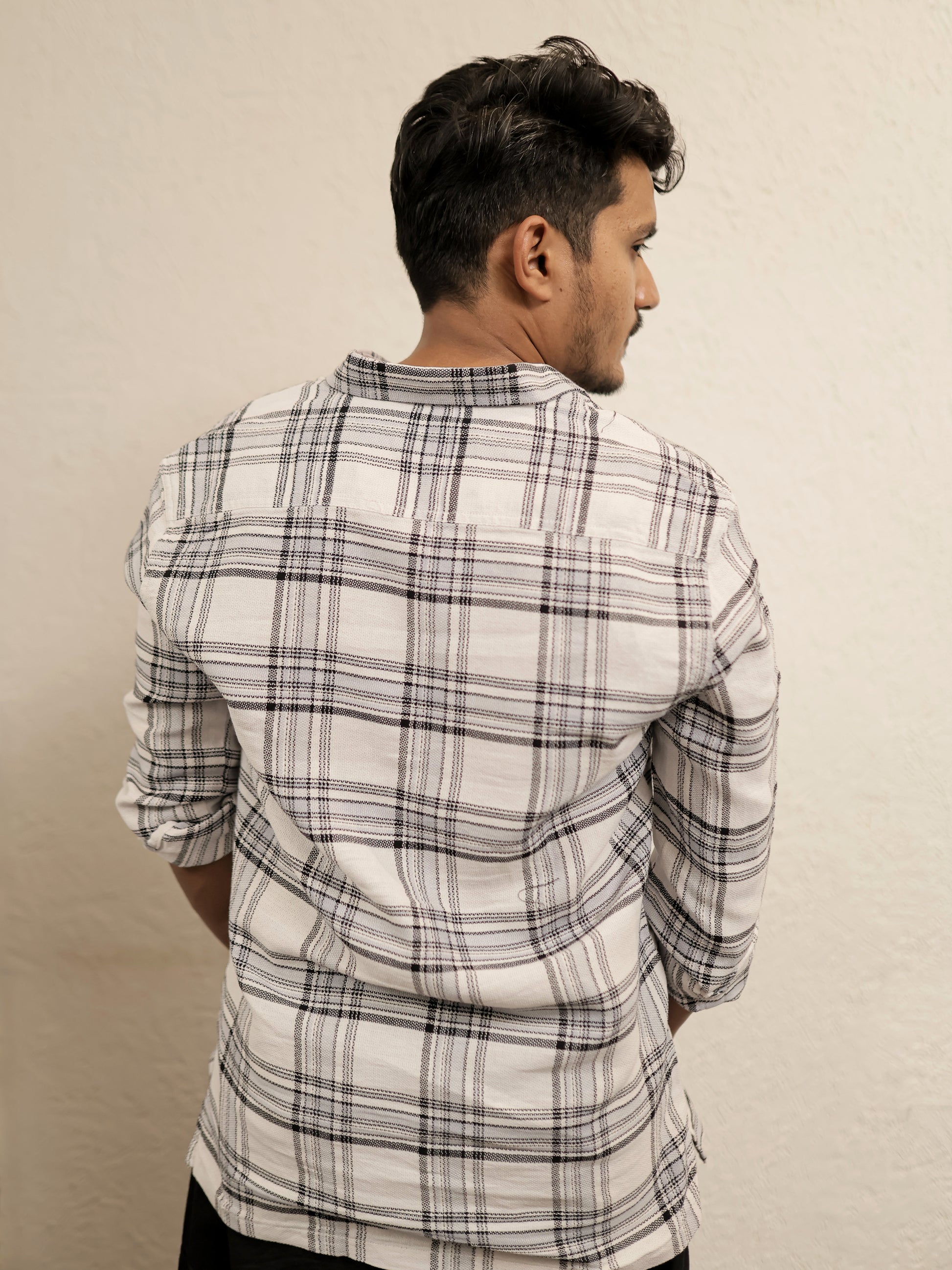 finland White and Grey Checkered Shirt