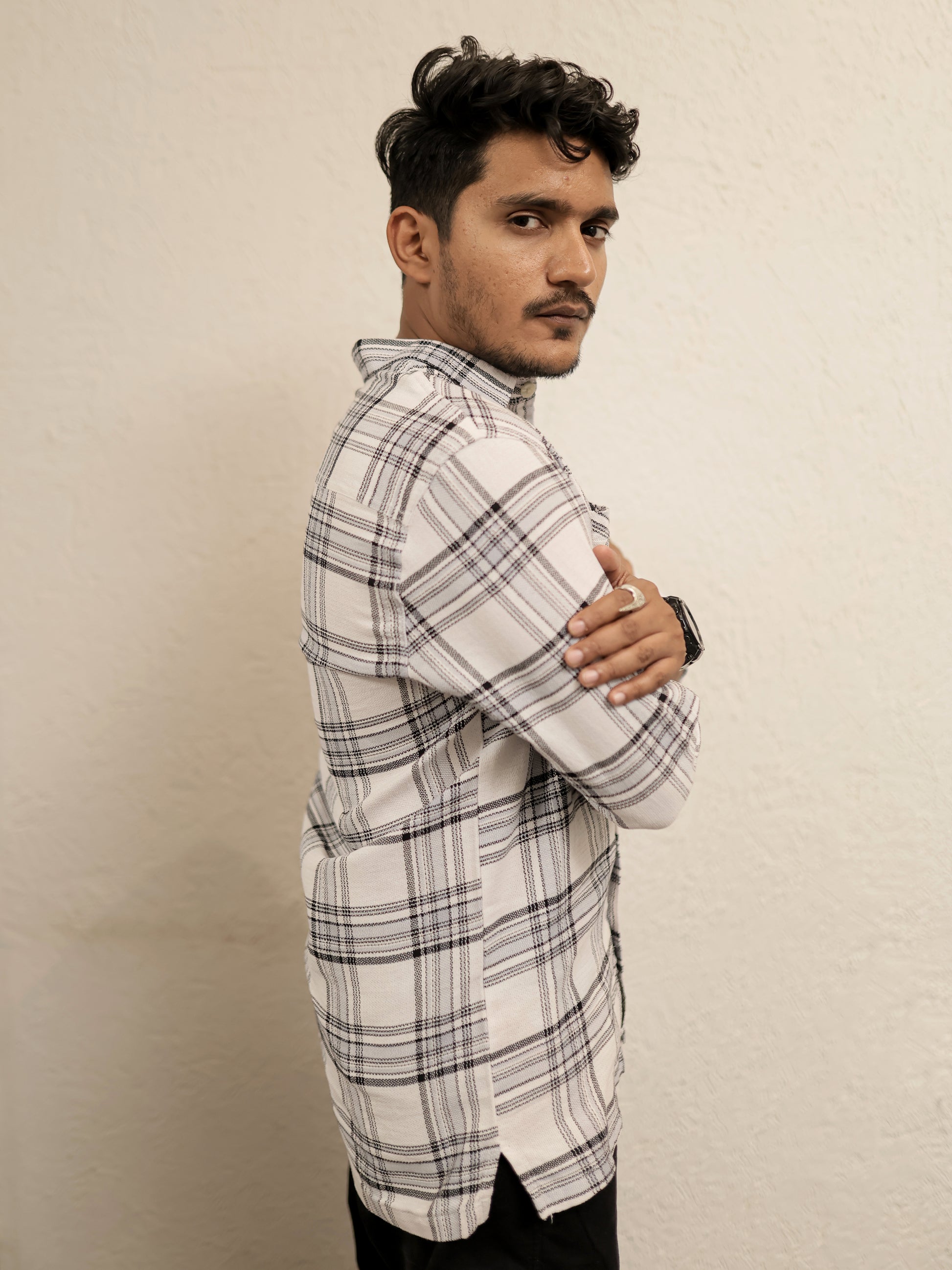 finland White and Grey Checkered Shirt
