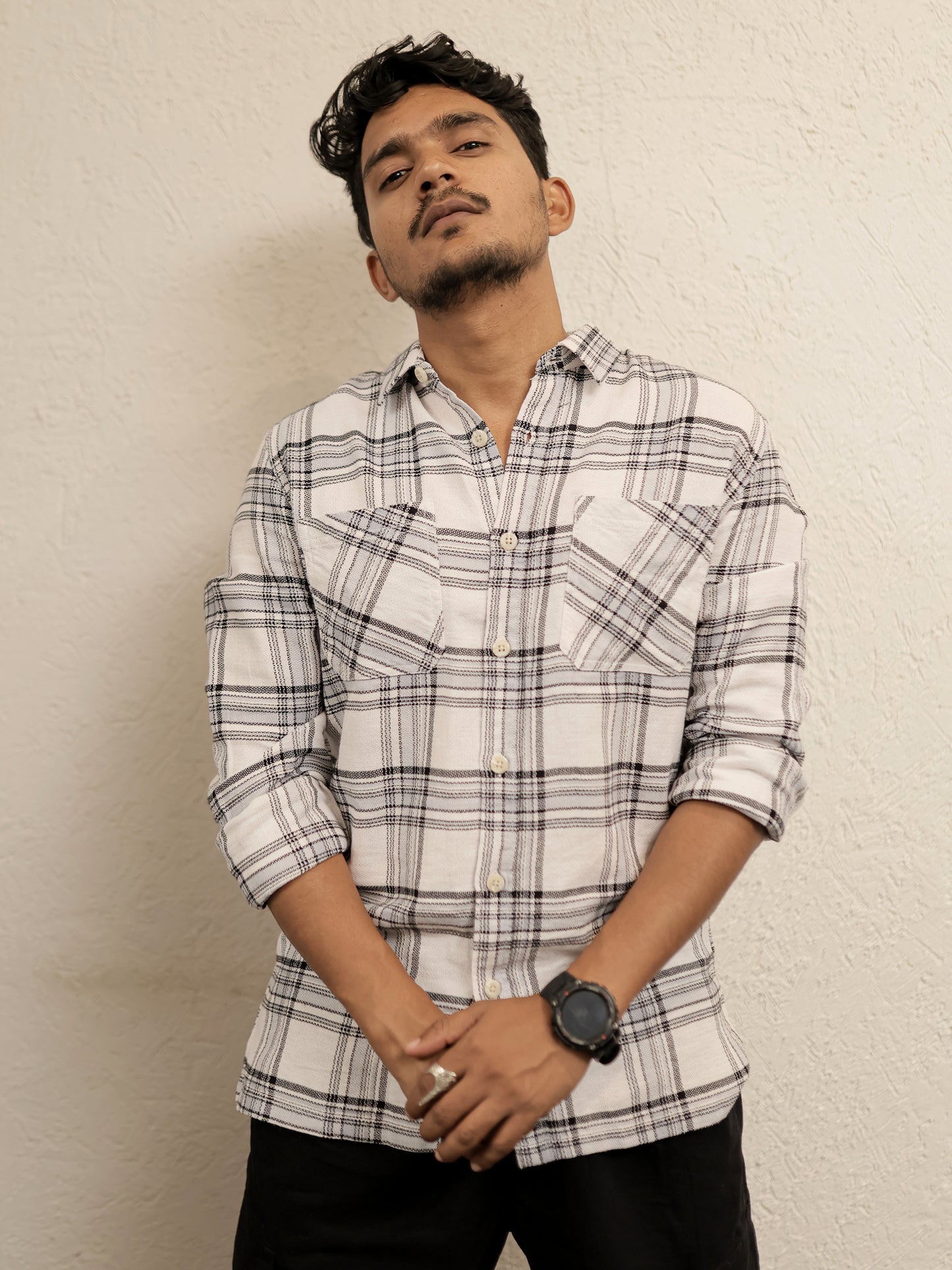 finland White and Grey Checkered Shirt