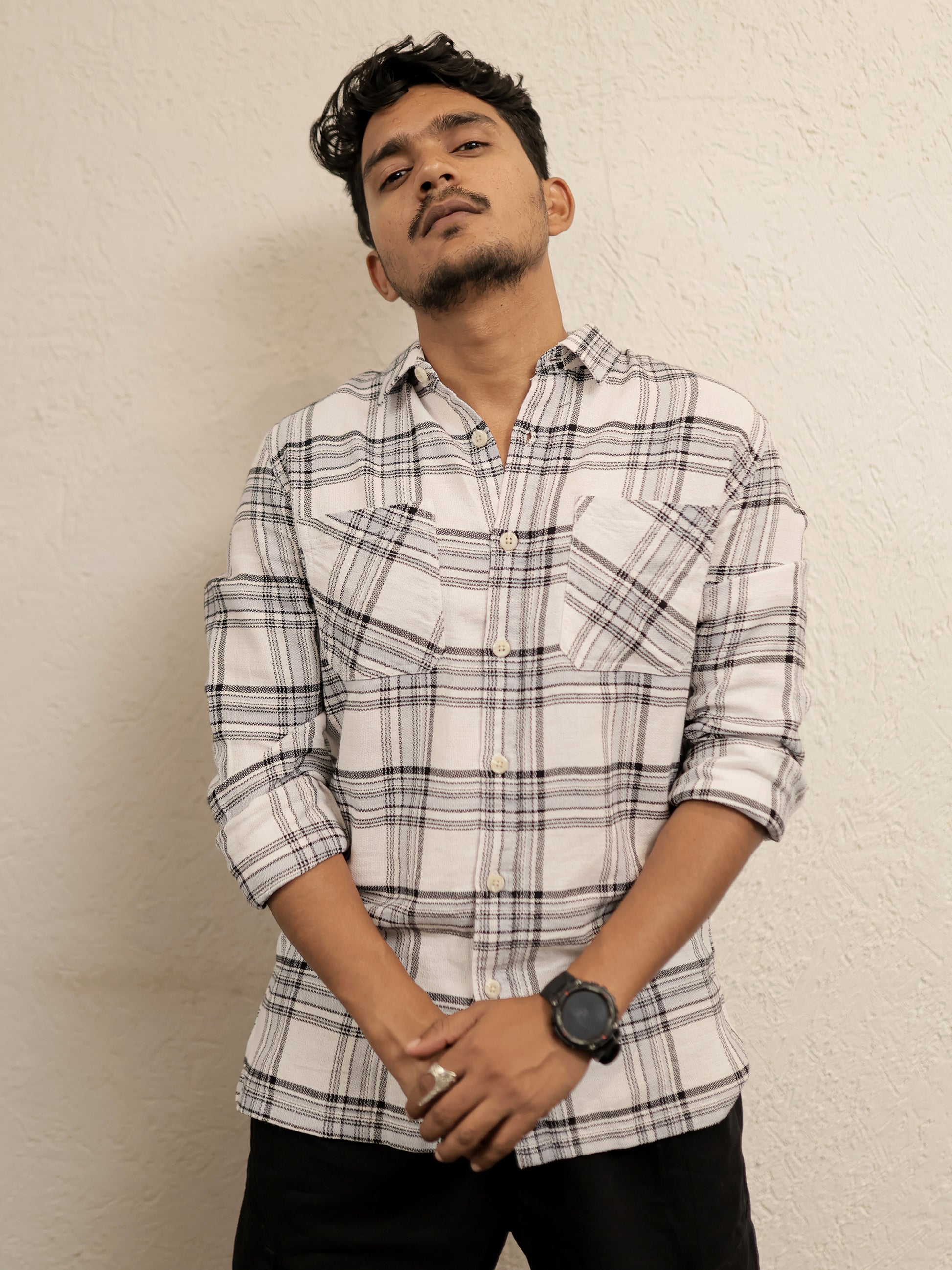 finland White and Grey Checkered Shirt