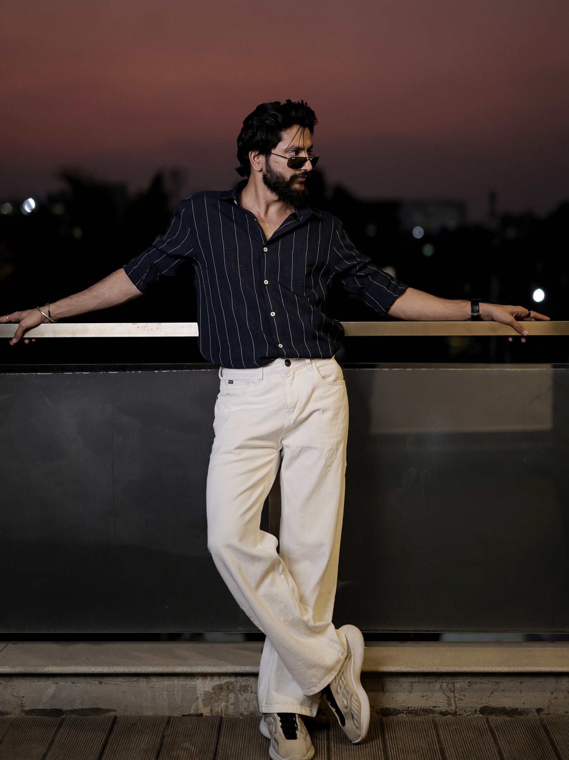 Navy Blue Striped Shirt for Men