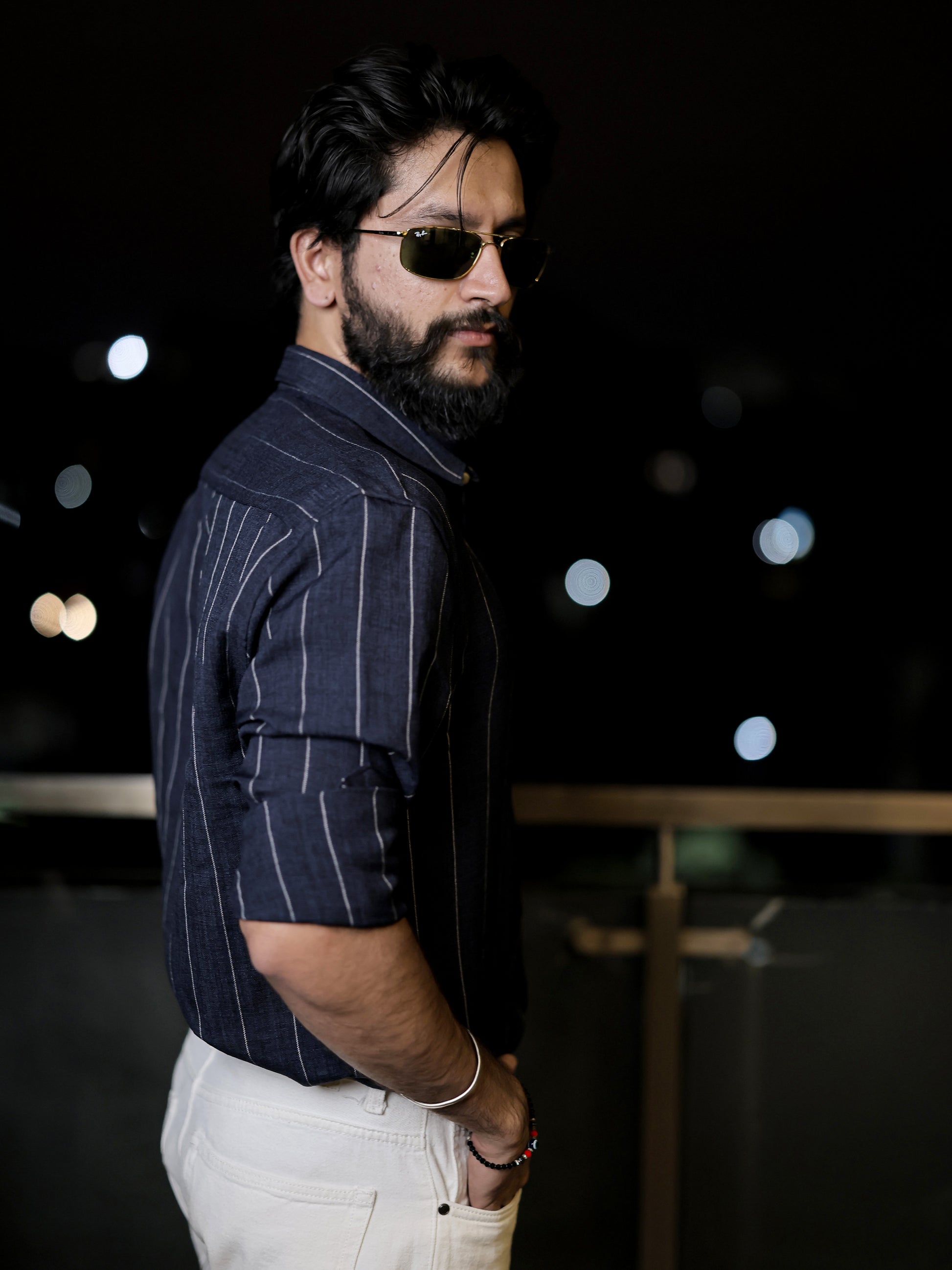 Navy Blue Striped Shirt for Men