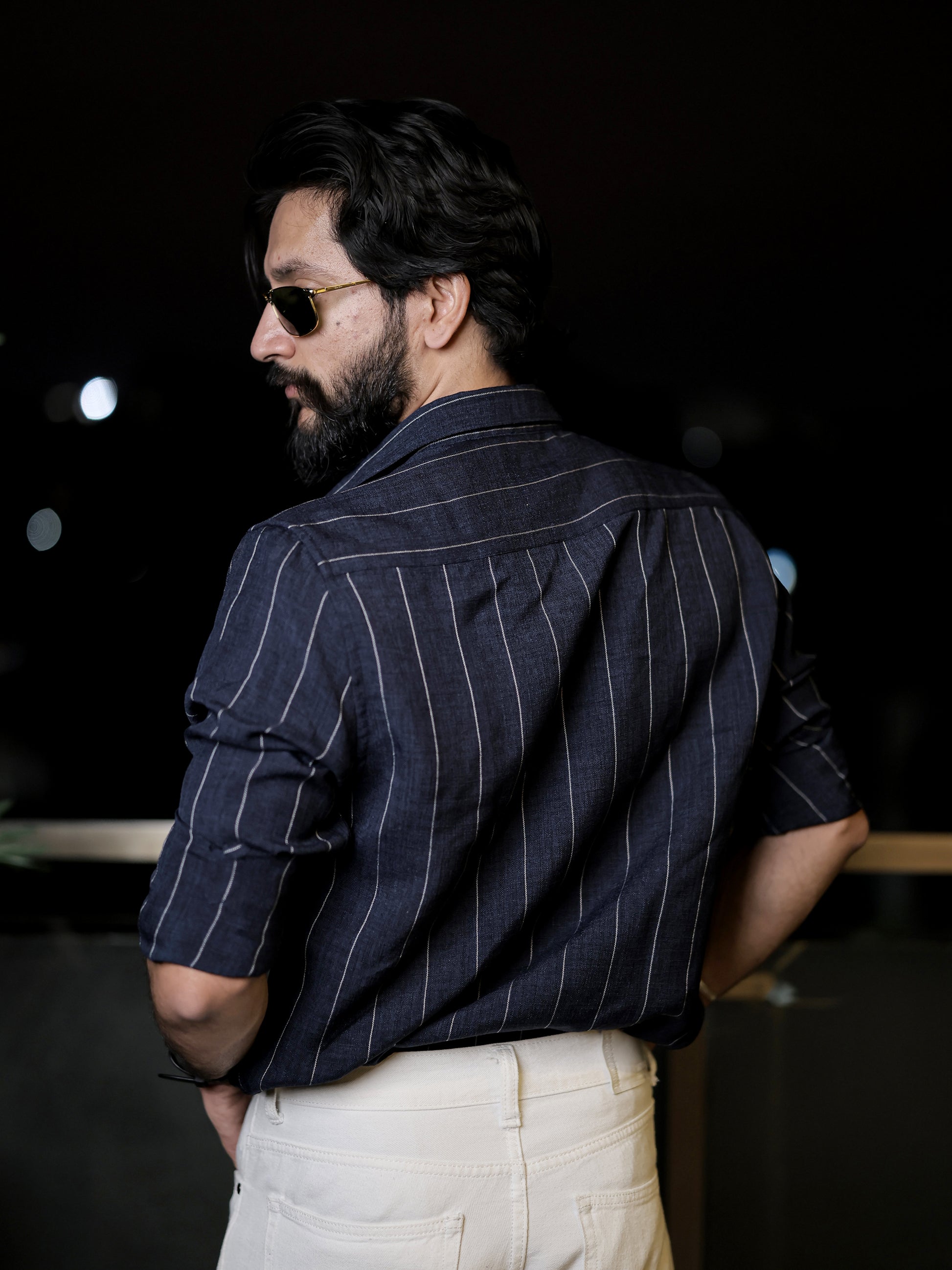 Navy Blue Striped Shirt for Men
