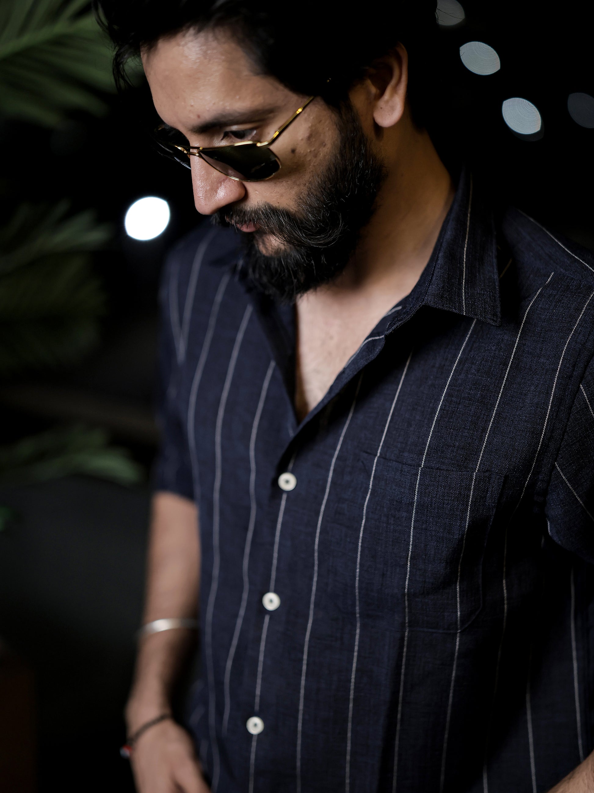 Navy Blue Striped Shirt for Men