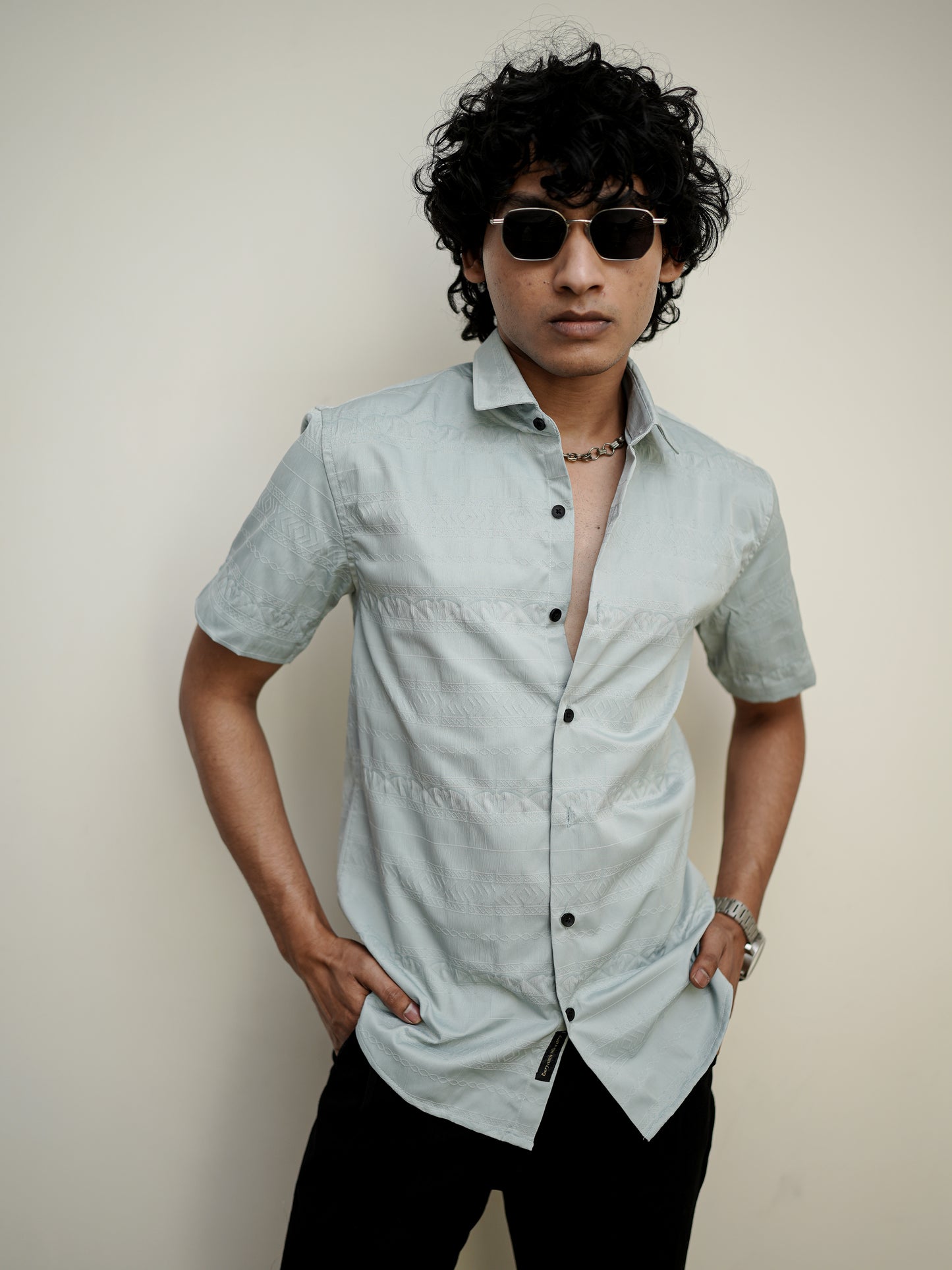 Grey Texture Solid Shirt for Men
