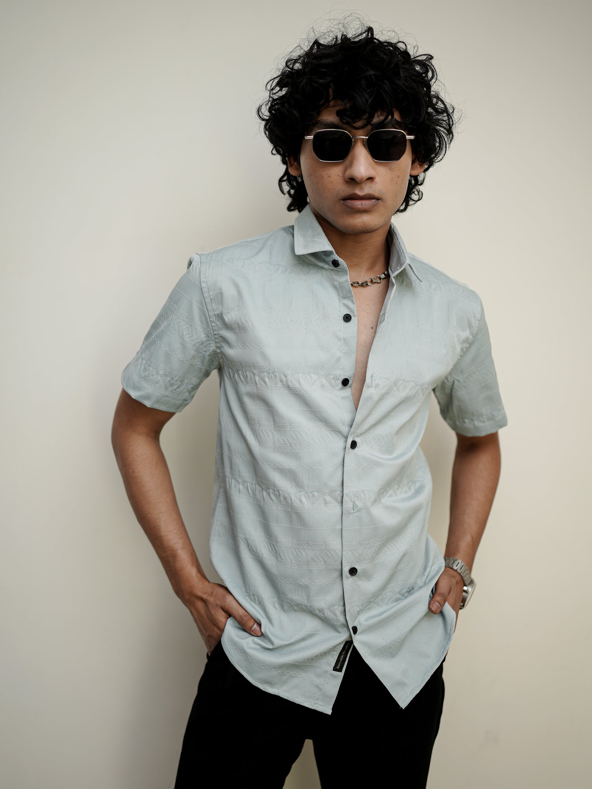 Grey Texture Solid Shirt for Men