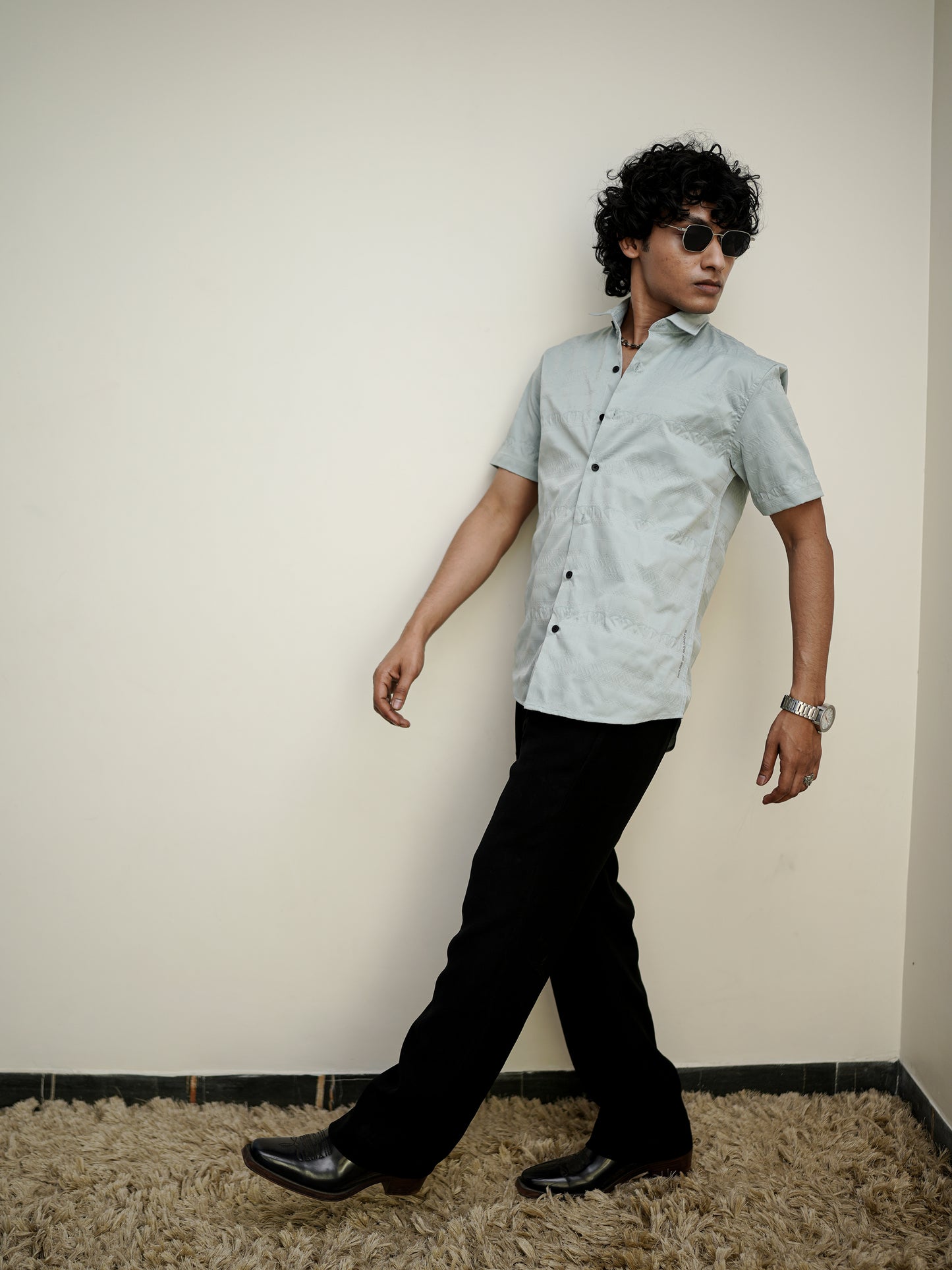 Grey Texture Solid Shirt for Men