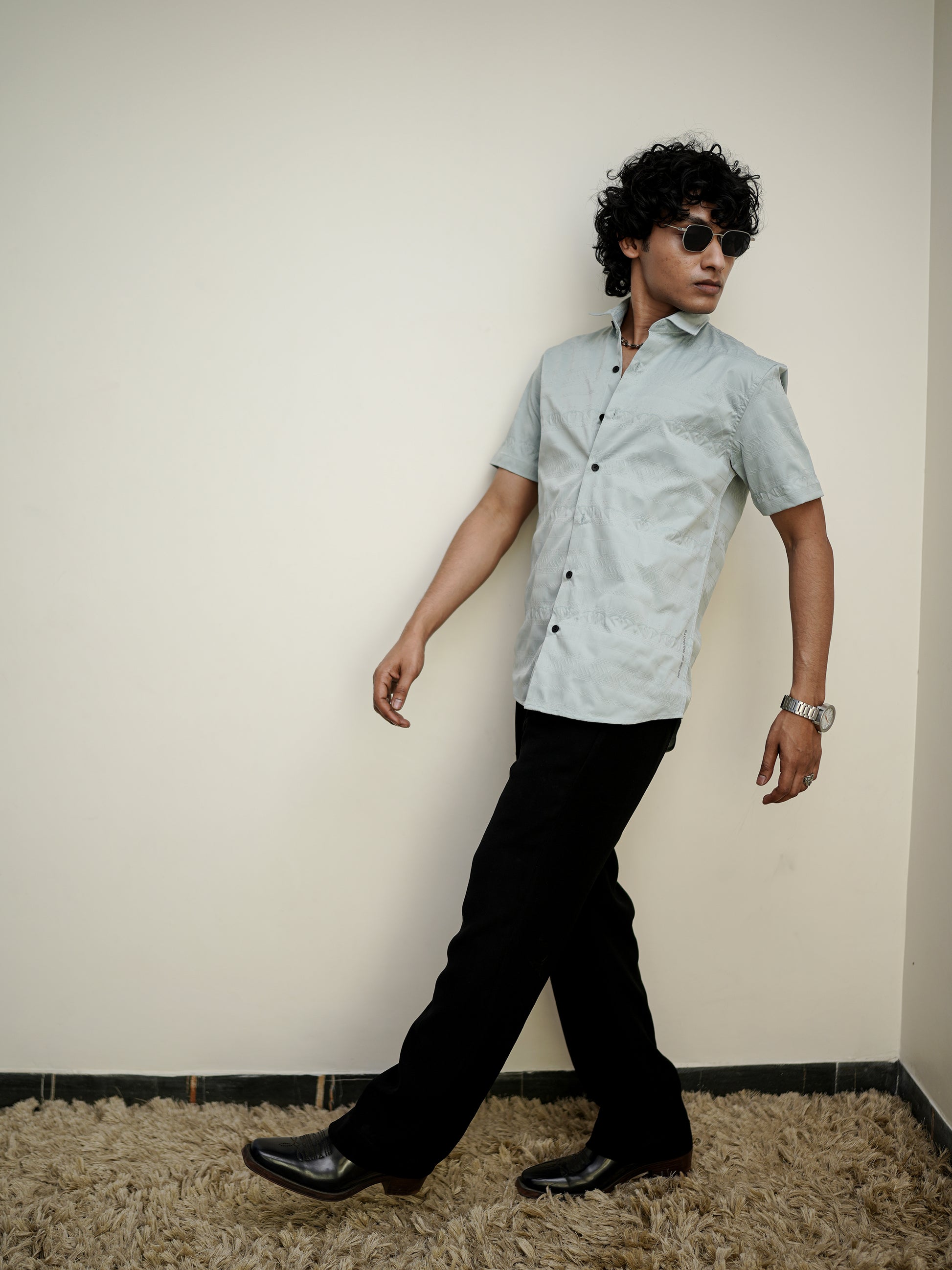 Grey Texture Solid Shirt for Men