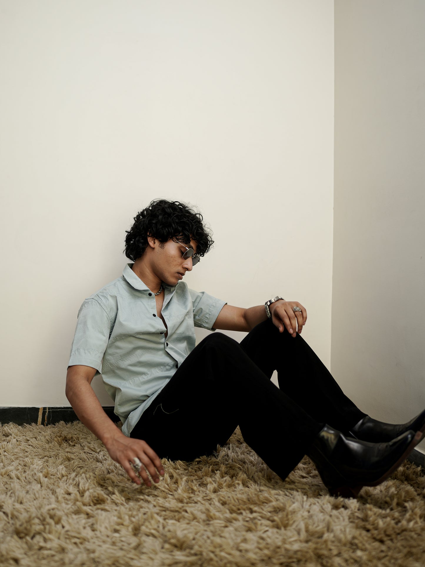 Grey Texture Solid Shirt for Men