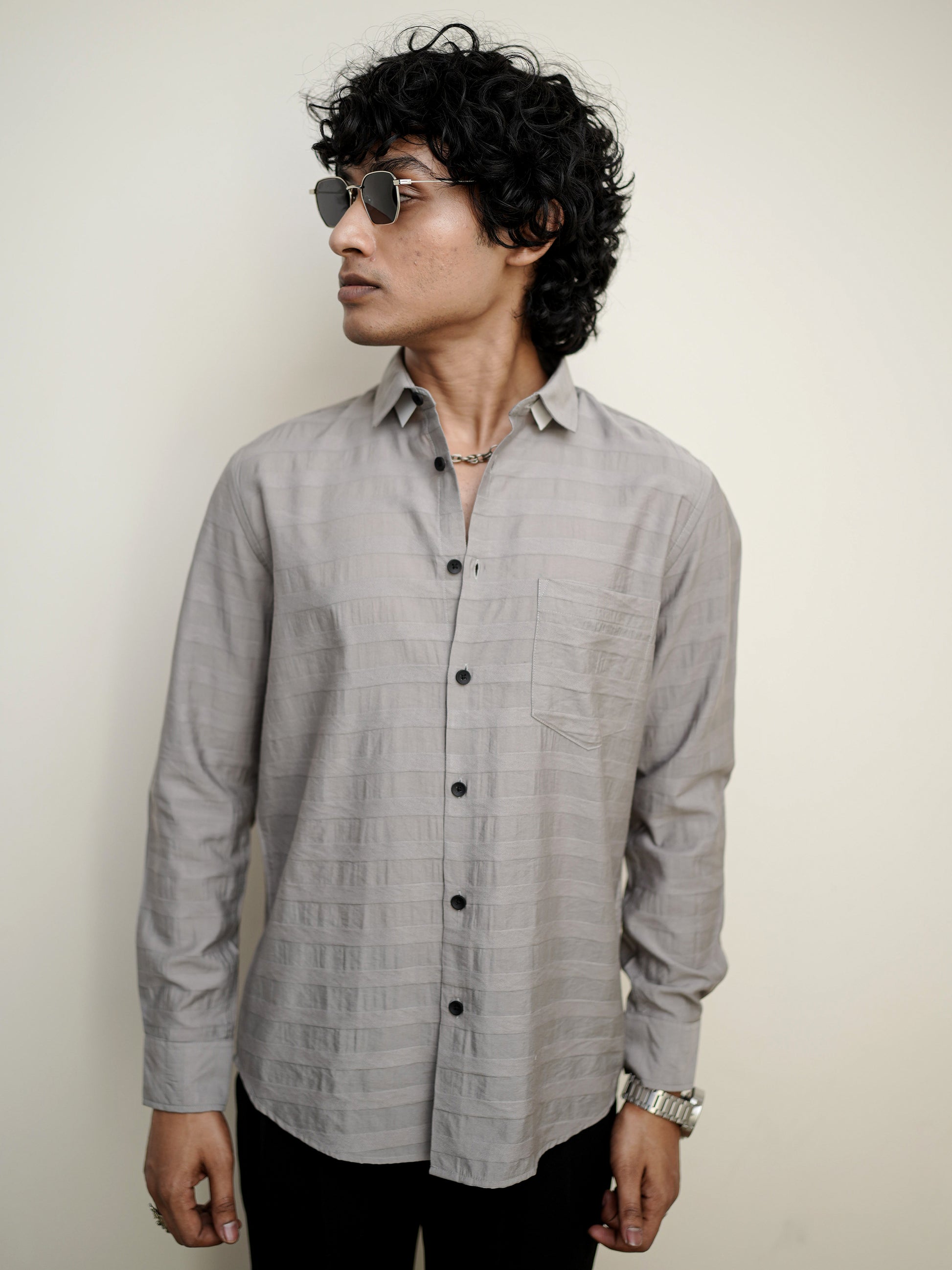 Textured Solid Khaki Shirt for Men