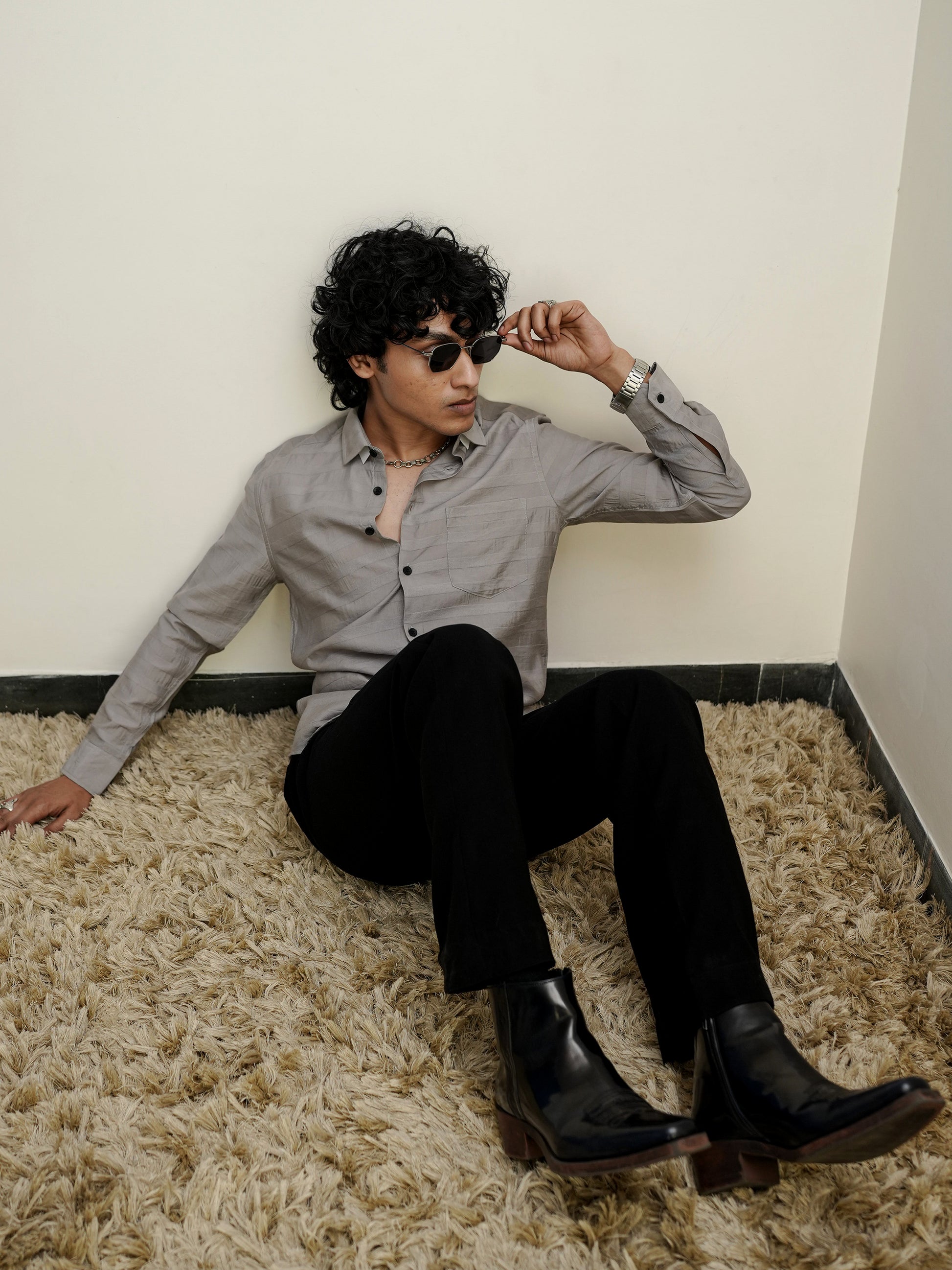Textured Solid Khaki Shirt for Men