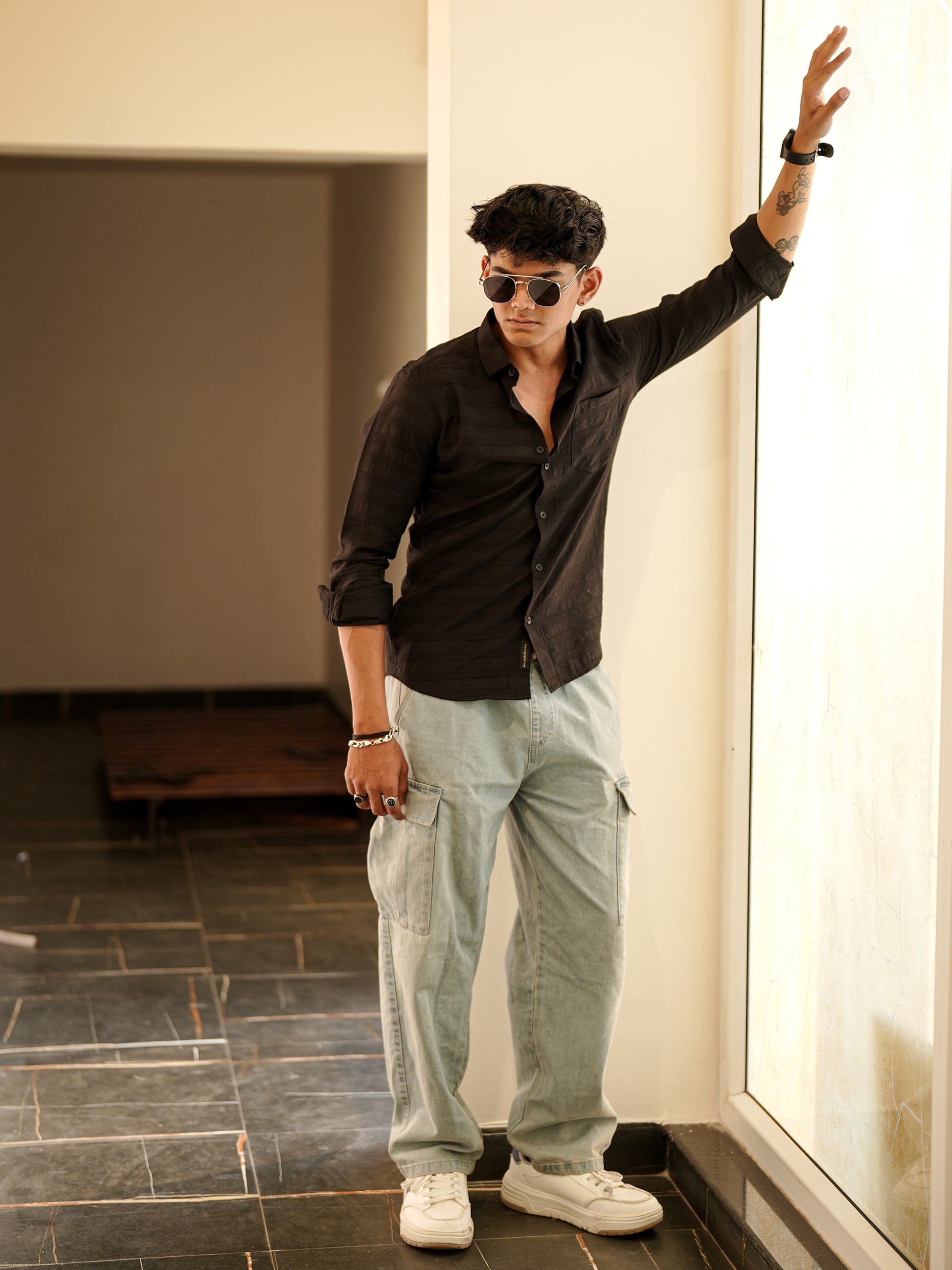 Textured Black Solid Shirt for Men