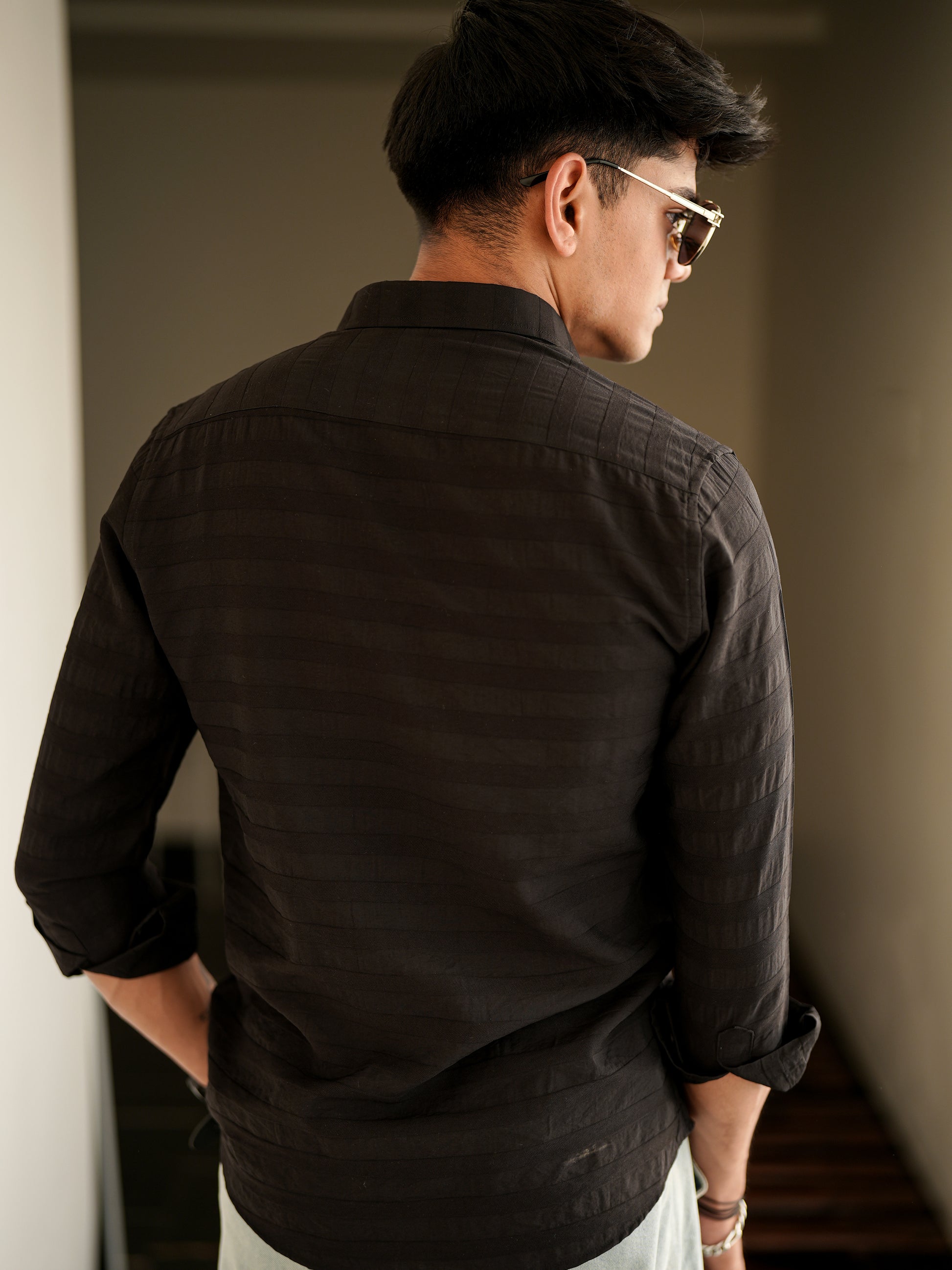 Textured Black Solid Shirt for Men