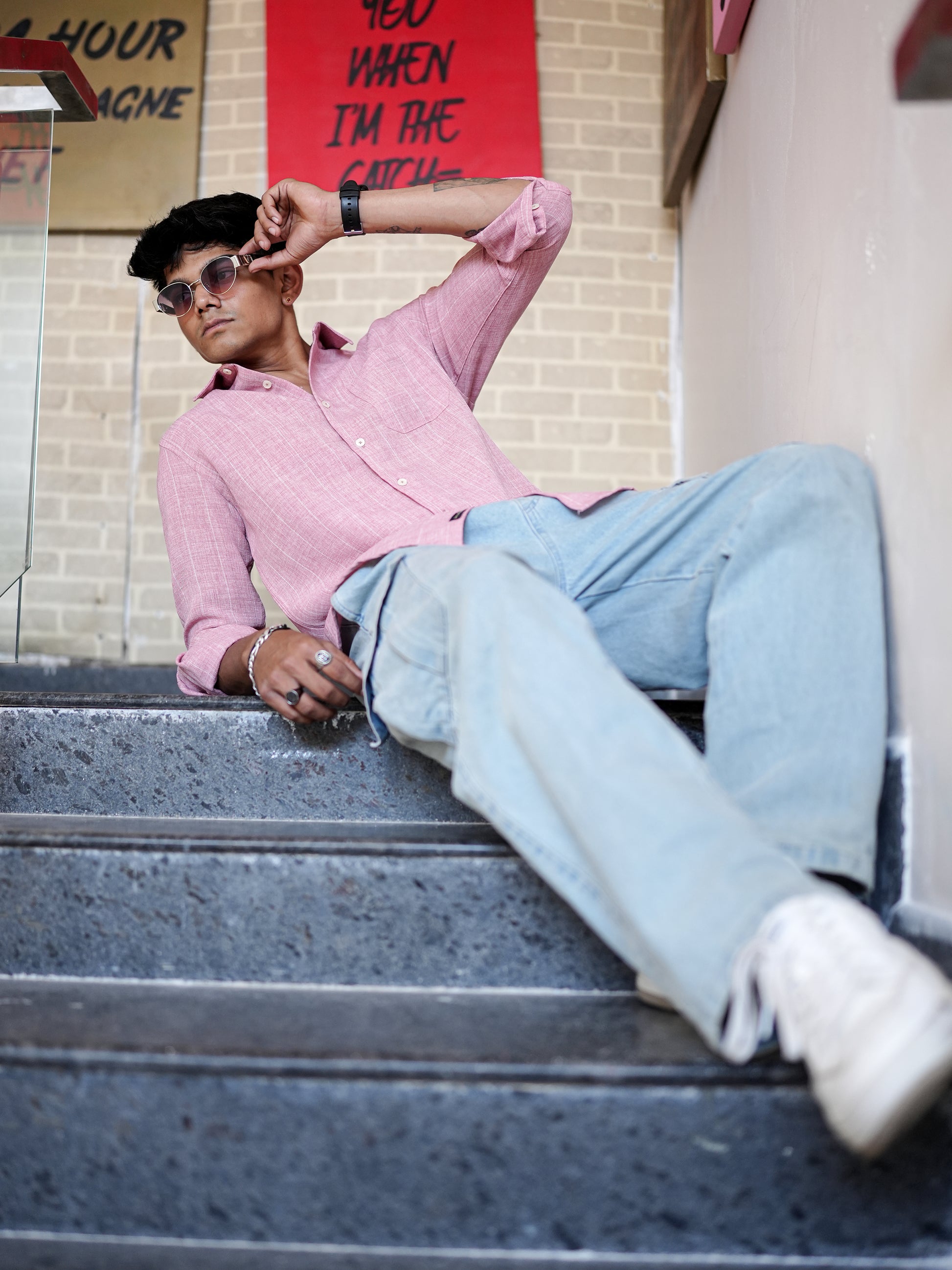 Textured Pink Shirt for Men
