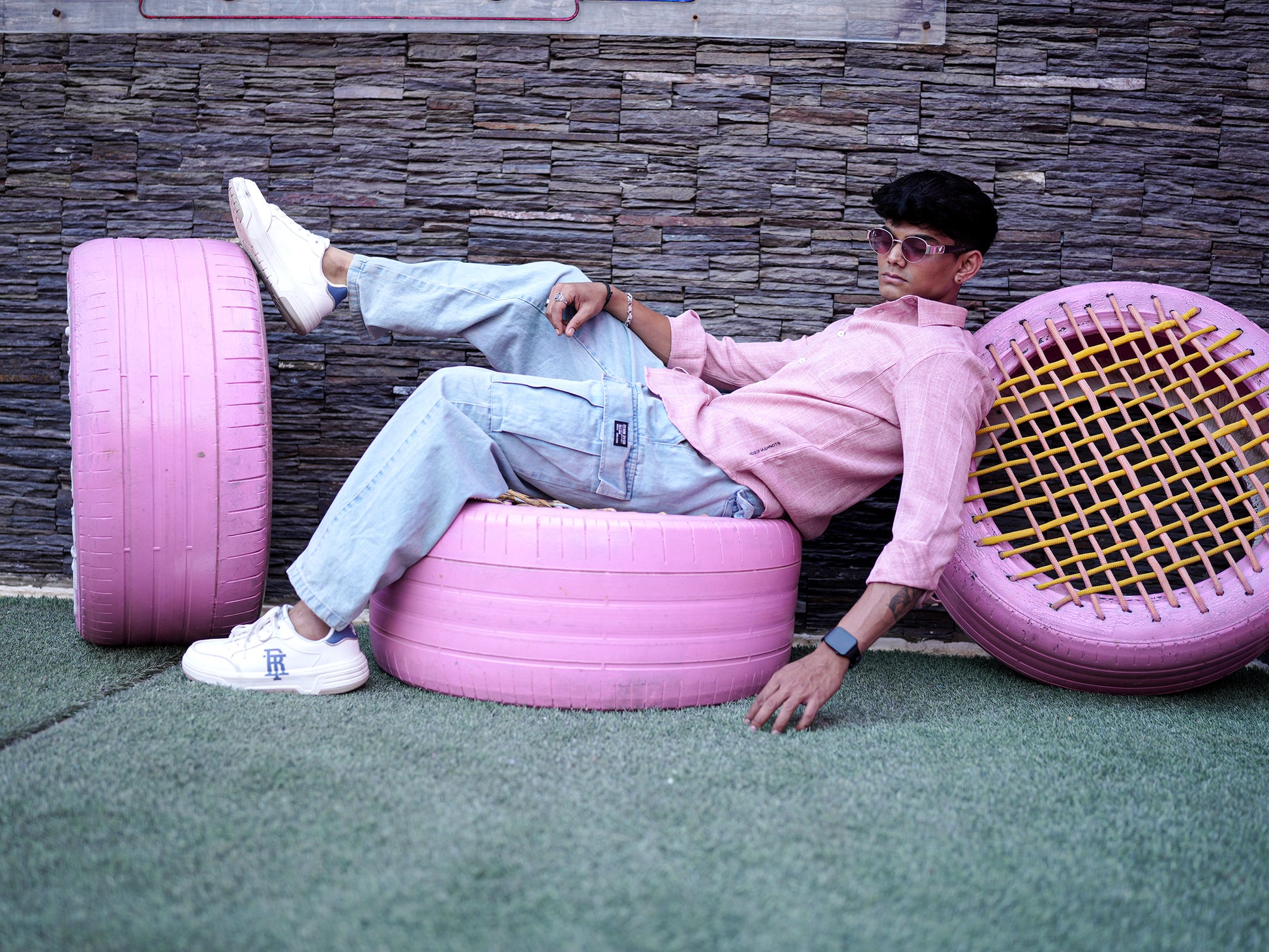 Textured Pink Shirt for Men