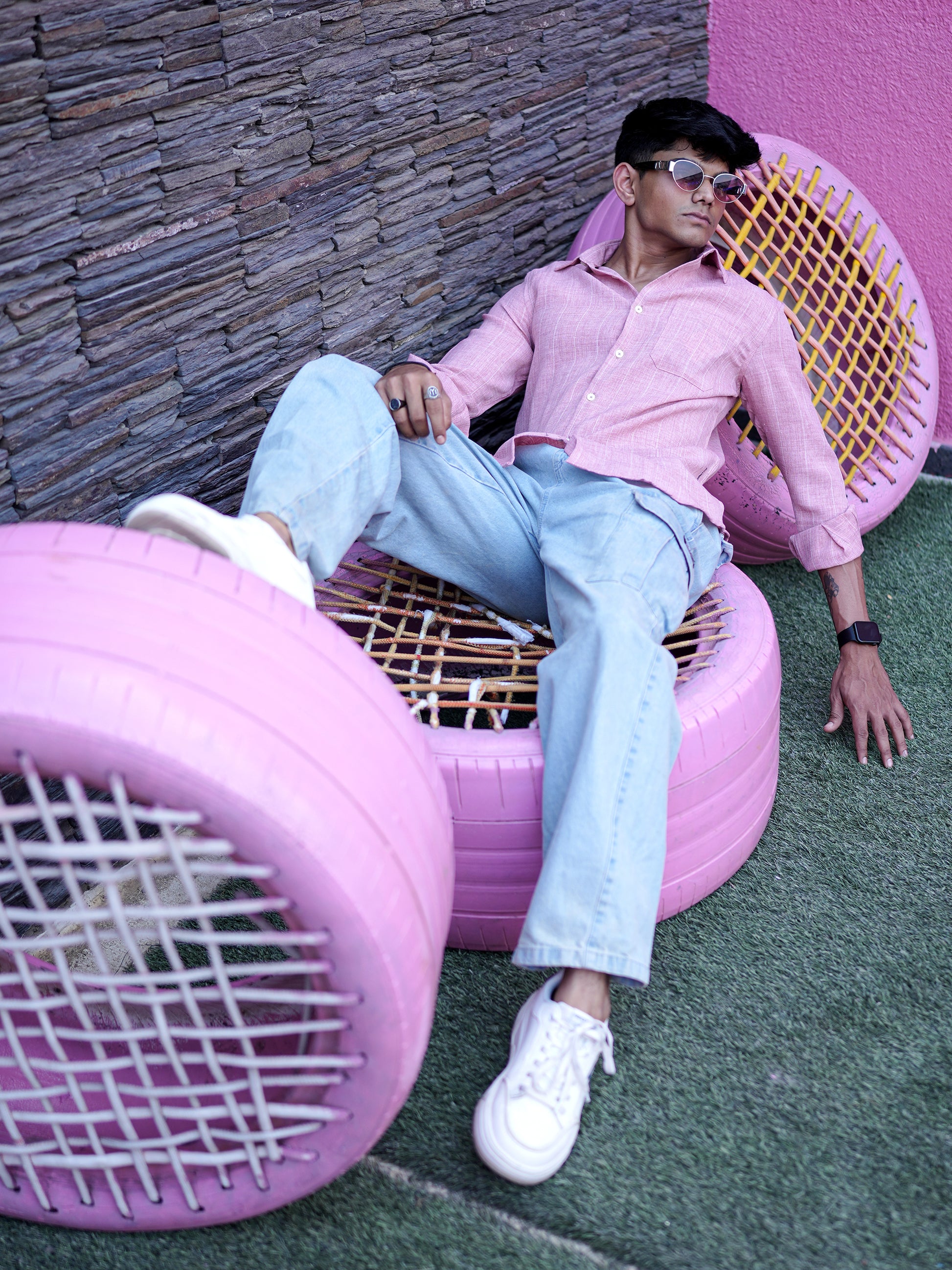Textured Pink Shirt for Men