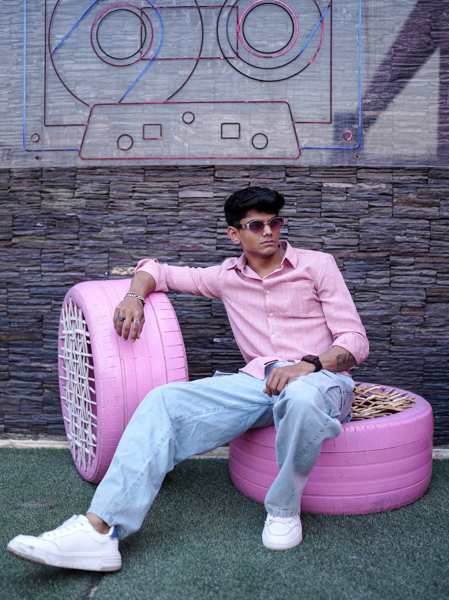 Textured Pink Shirt for Men