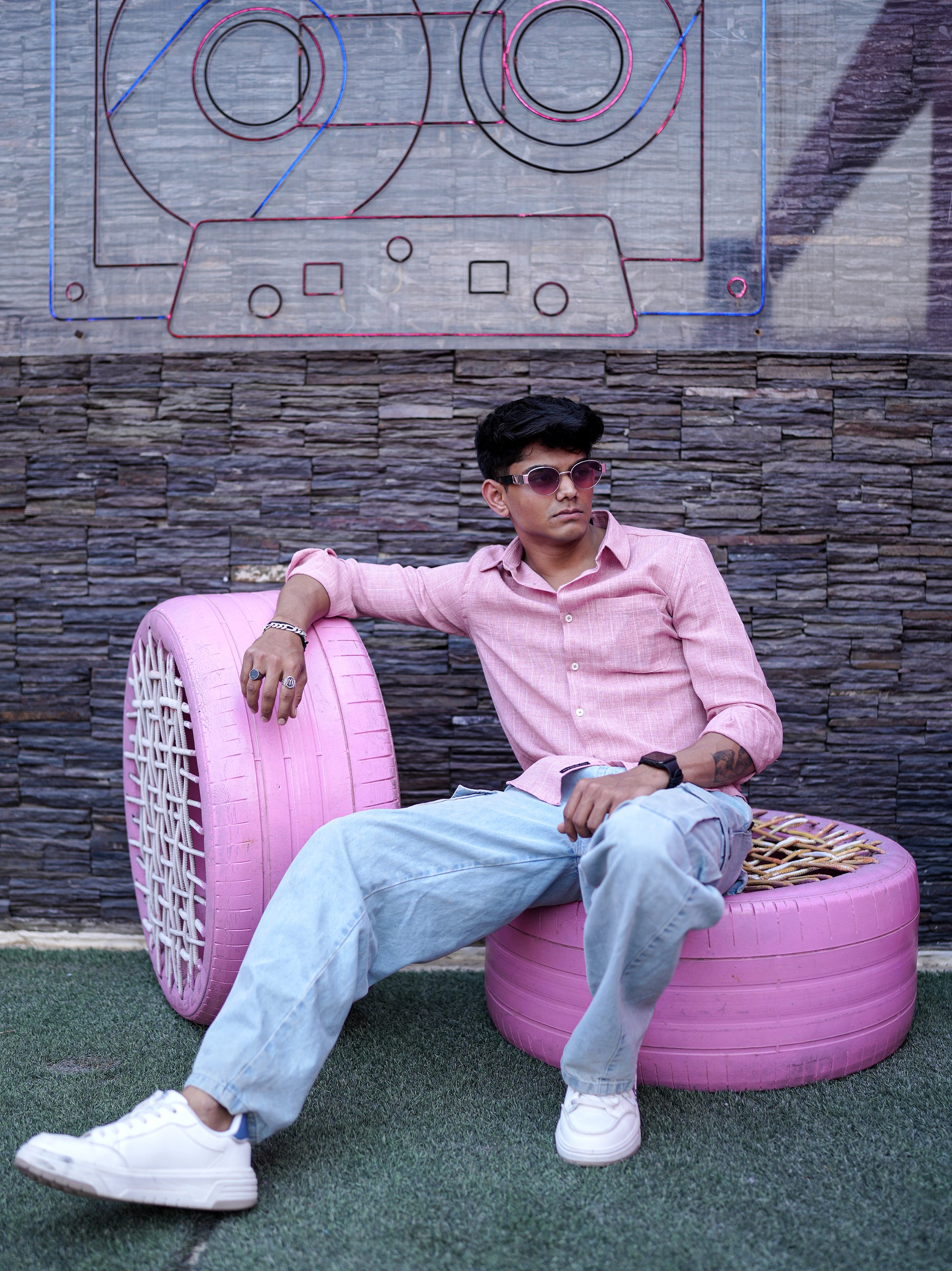 Textured Pink Shirt for Men
