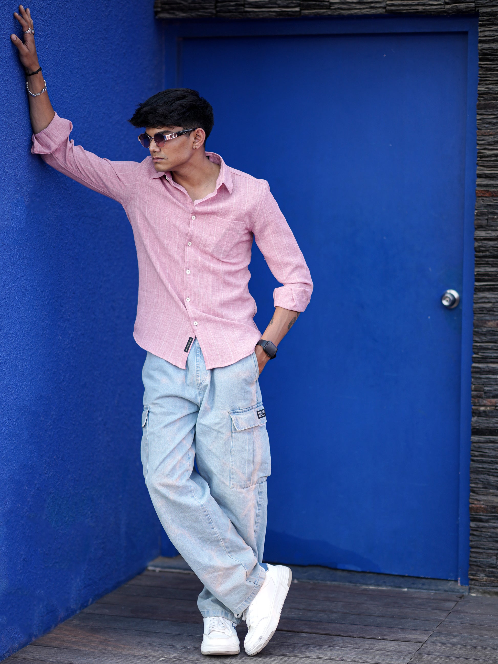 Textured Pink Shirt for Men