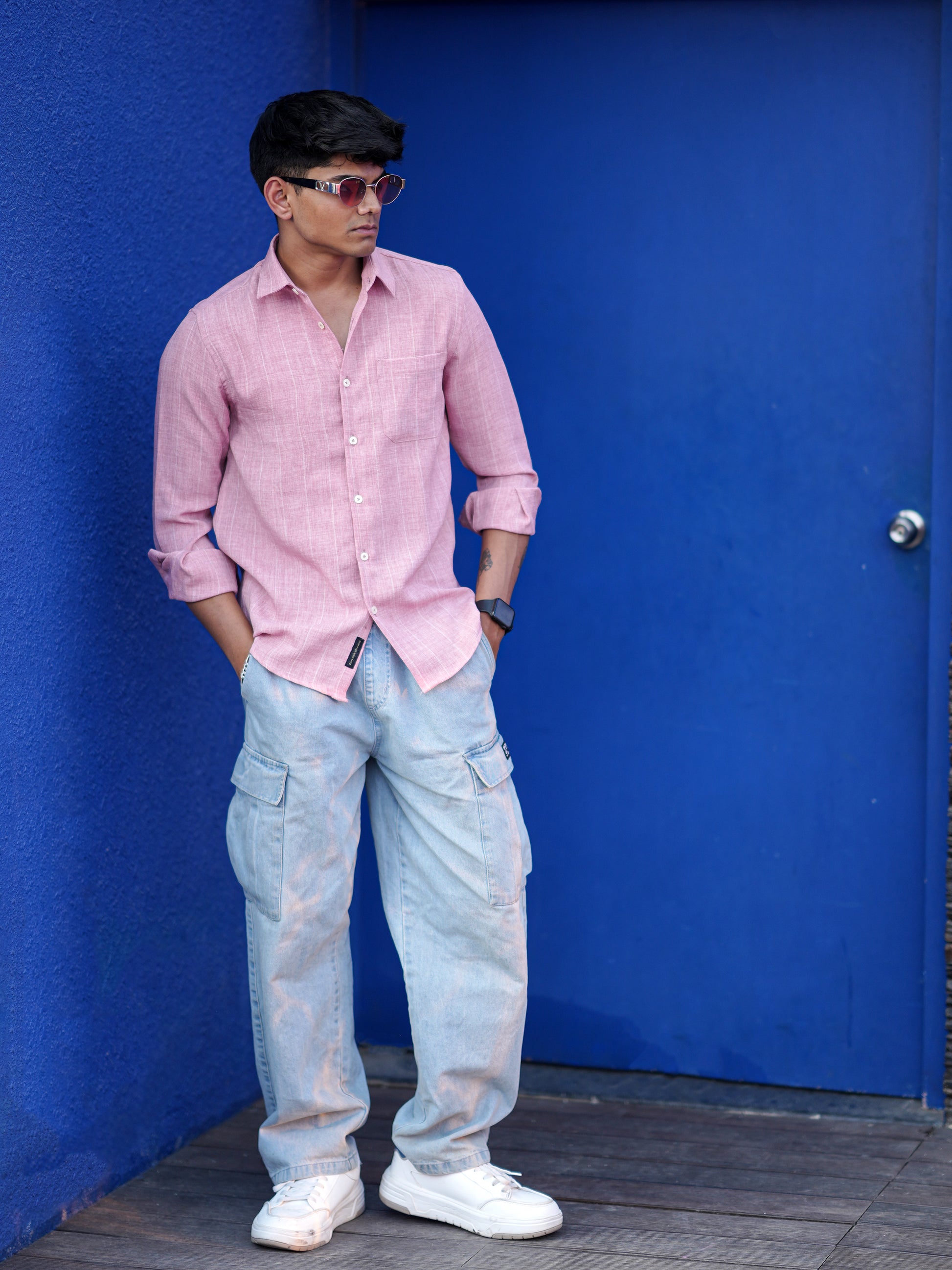 Textured Pink Shirt for Men