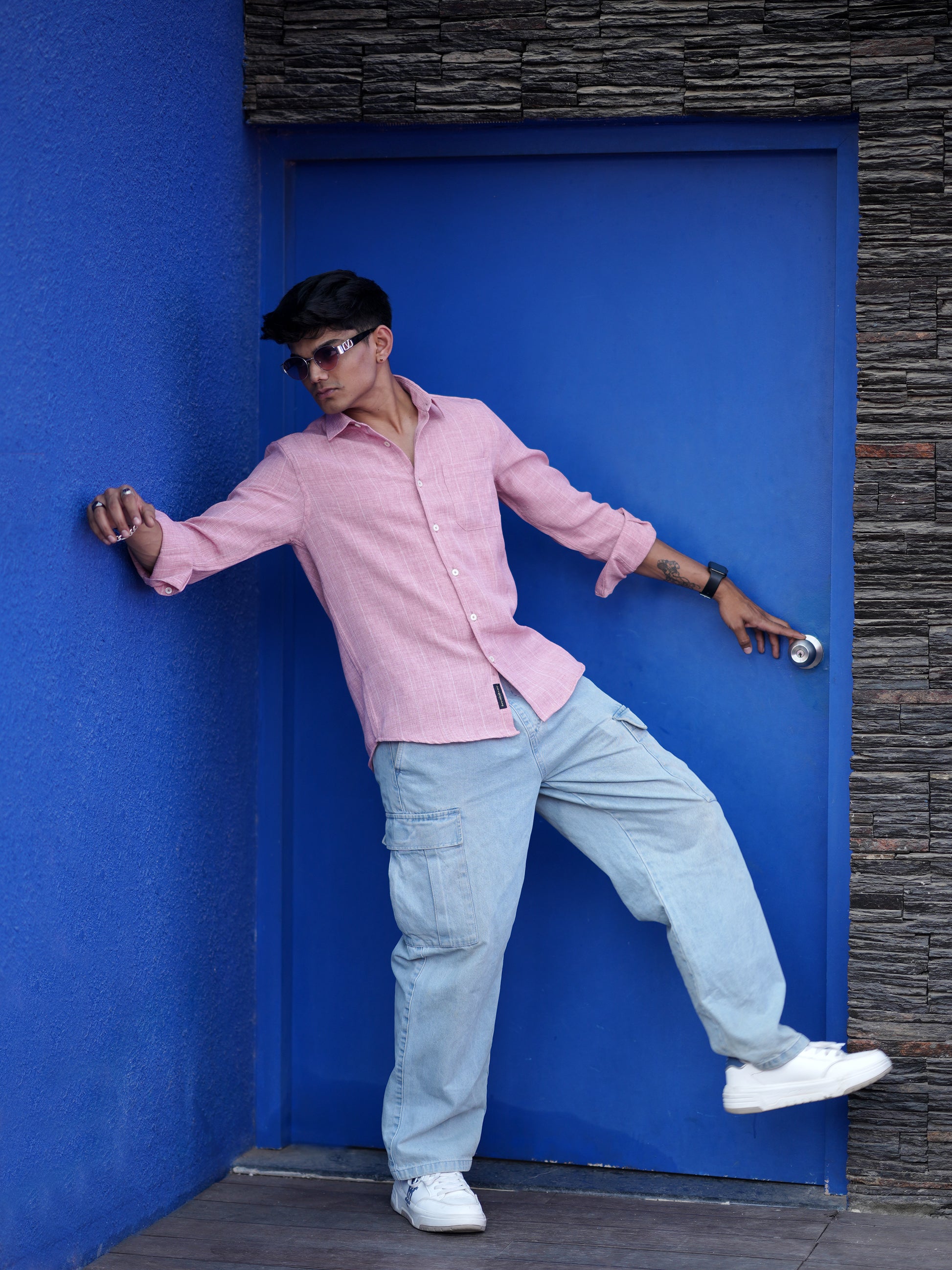 Textured Pink Shirt for Men