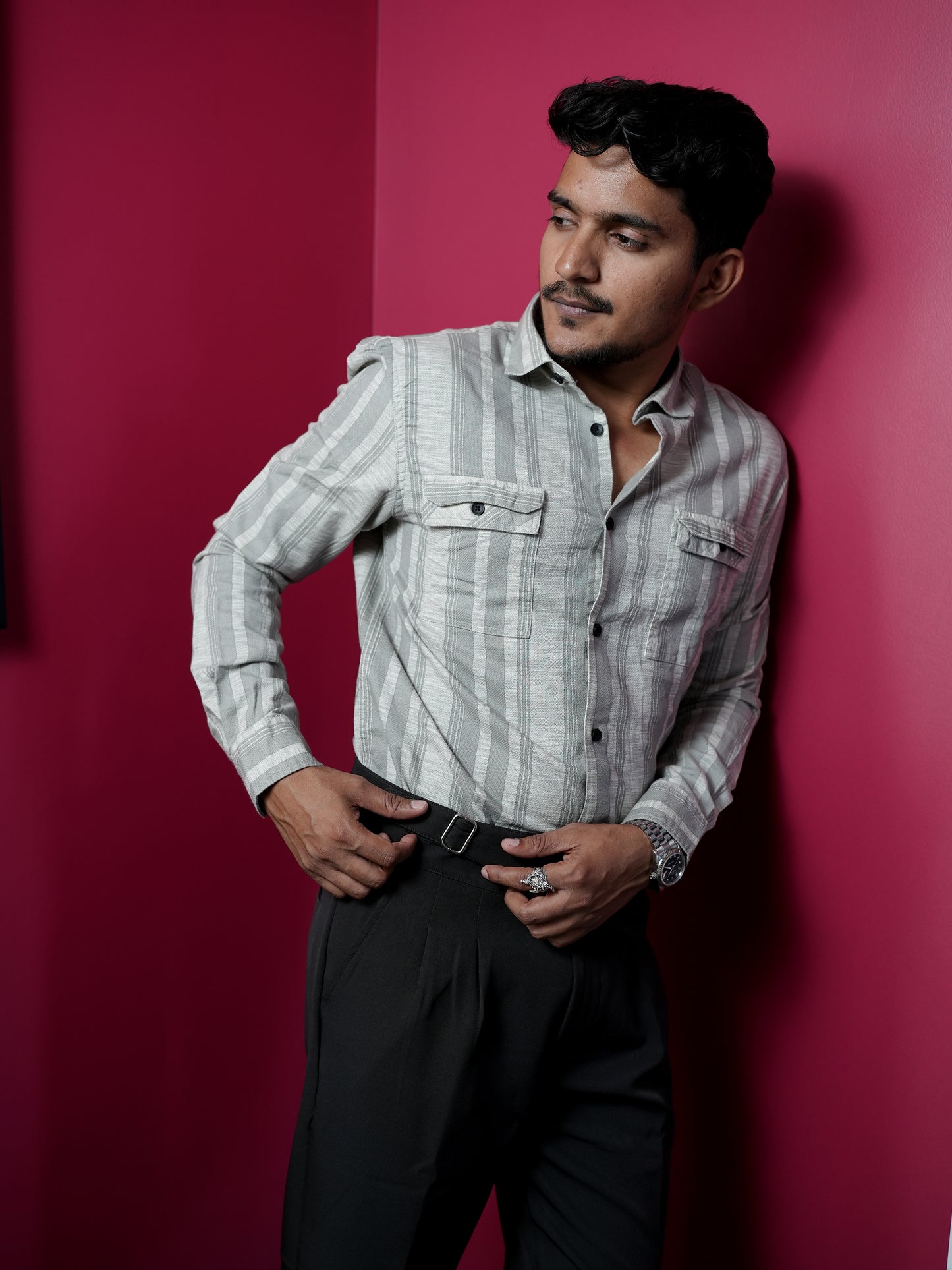 Mild Grey Stripe Shirt for Men