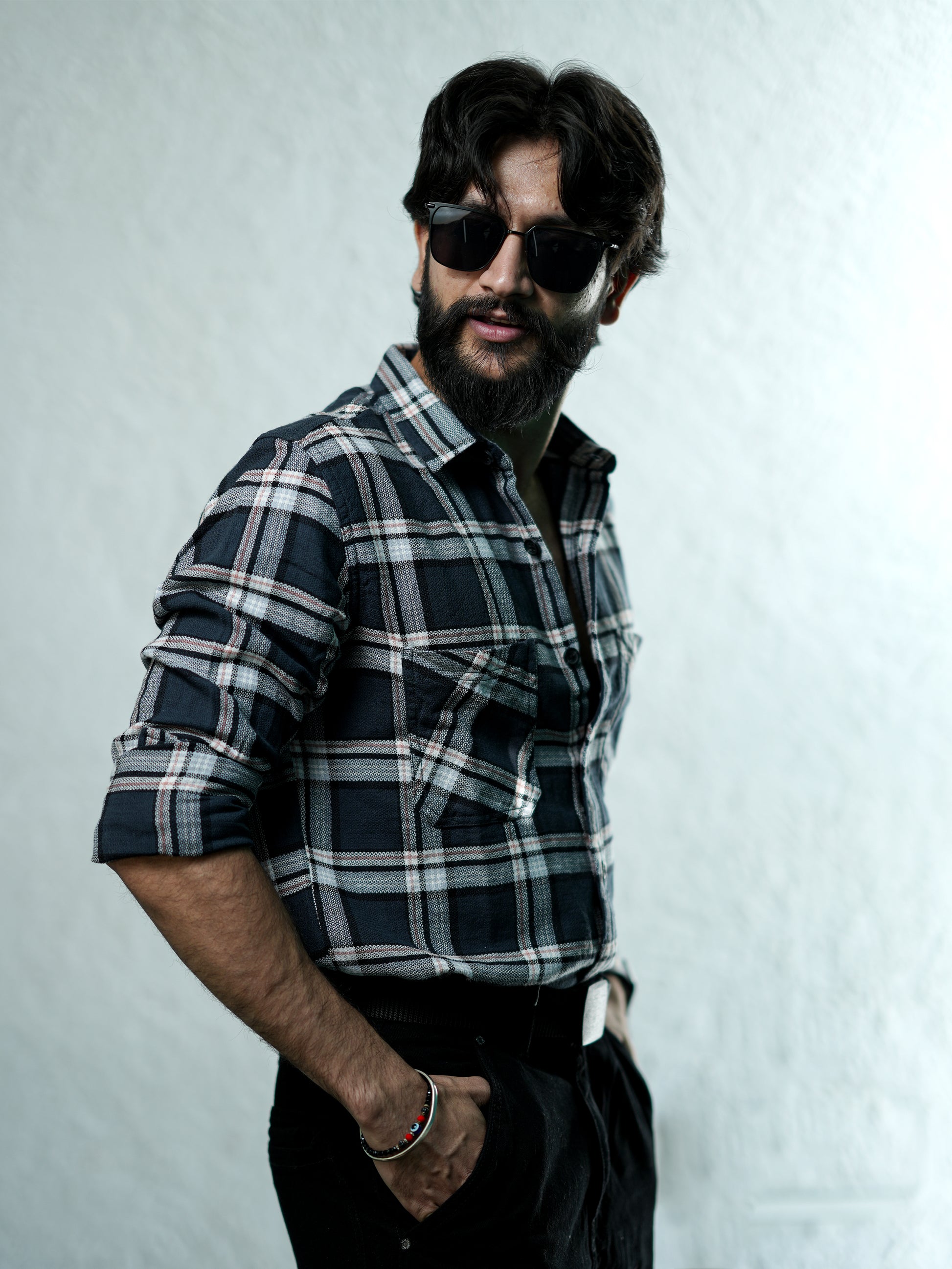 Dark Black and White Check Shirt for Men