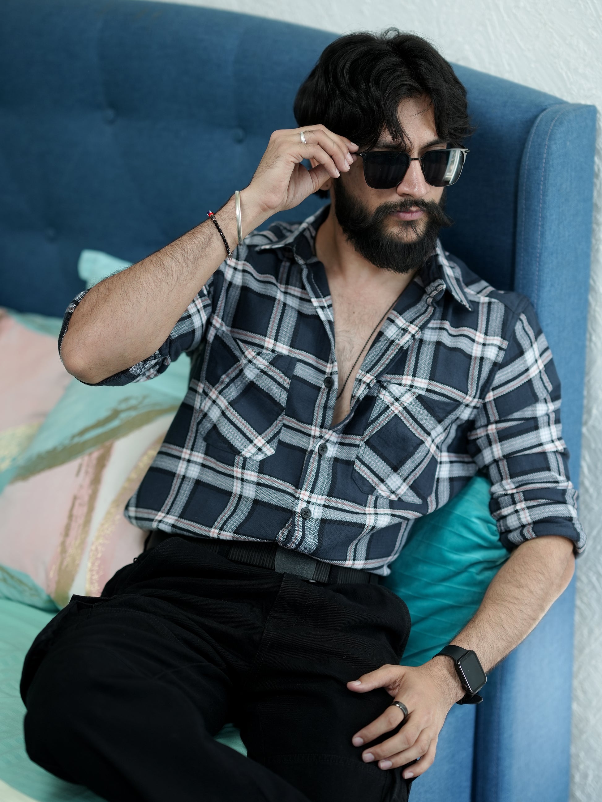 Dark Black and White Check Shirt for Men