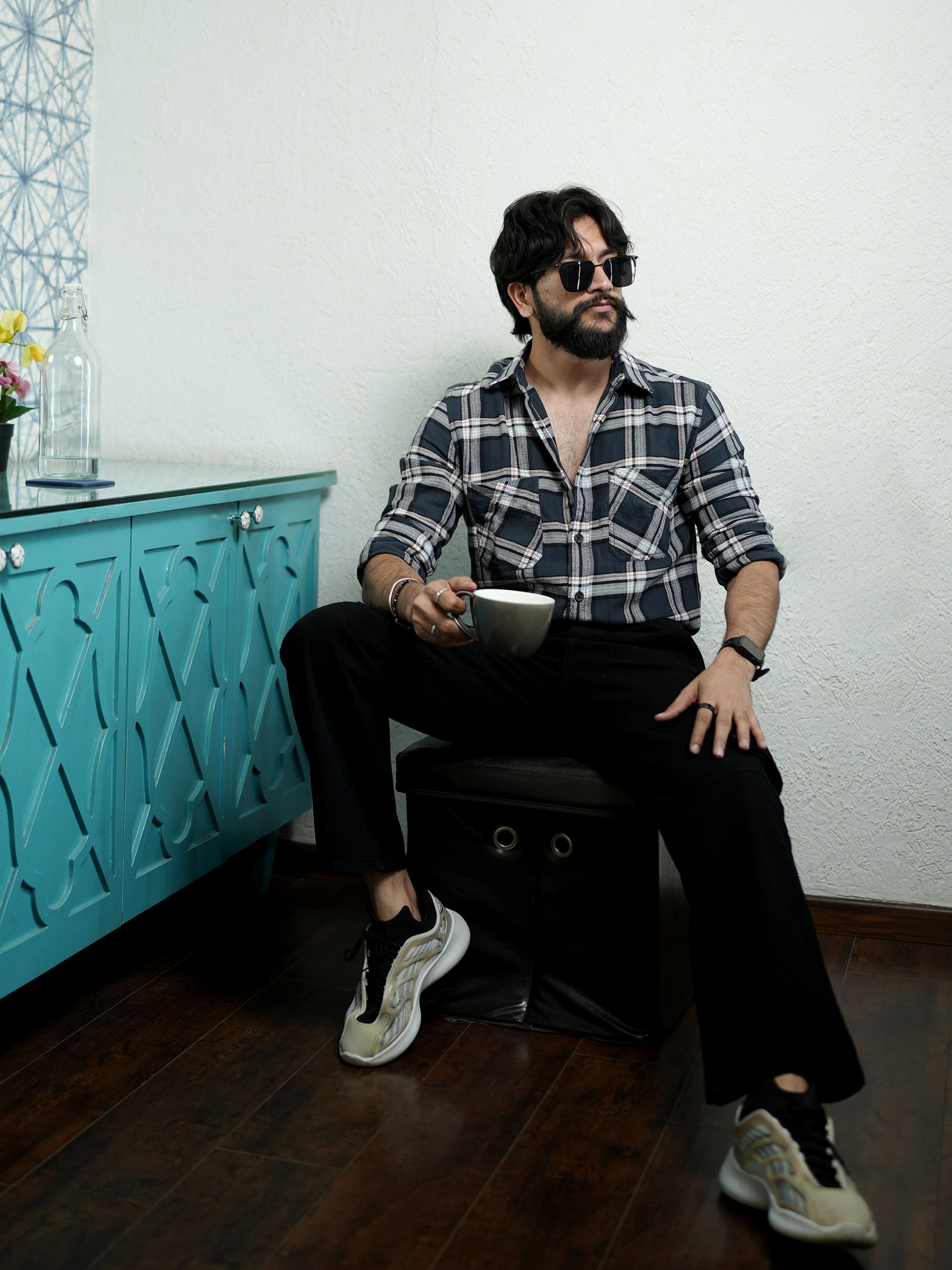 Dark Black and White Check Shirt for Men